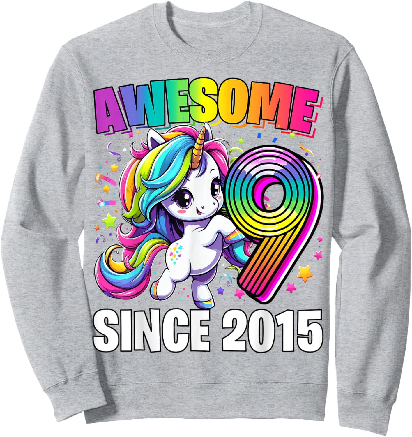 Unicorn 9th Birthday 9 Year Old Unicorn Party Girls Outfit Sweatshirt - Sweatshirt | Ash