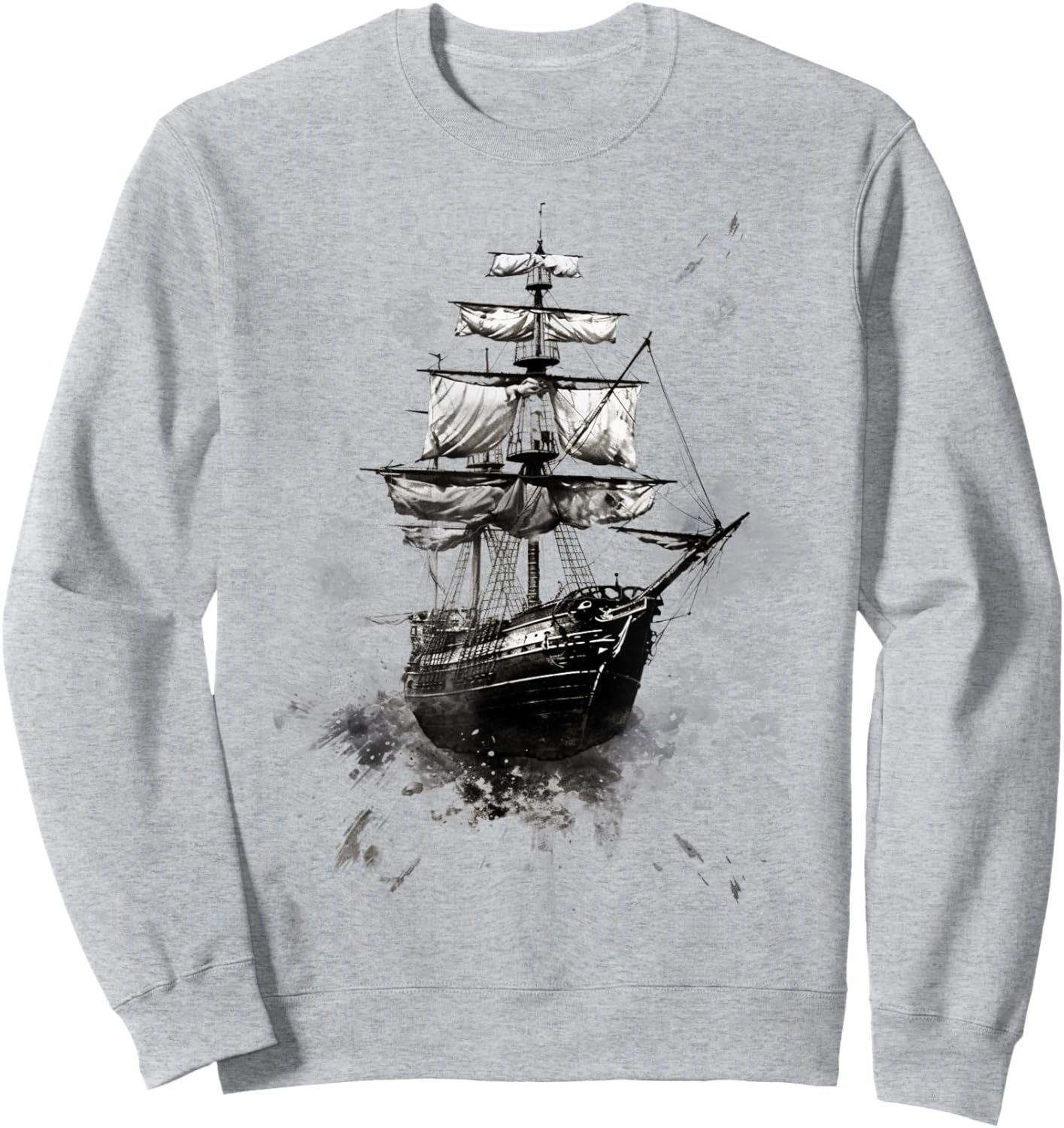 Pirate Ship Sailing Grunge Hand Painted Pirate Ship Sweatshirt - Sweatshirt | Ash