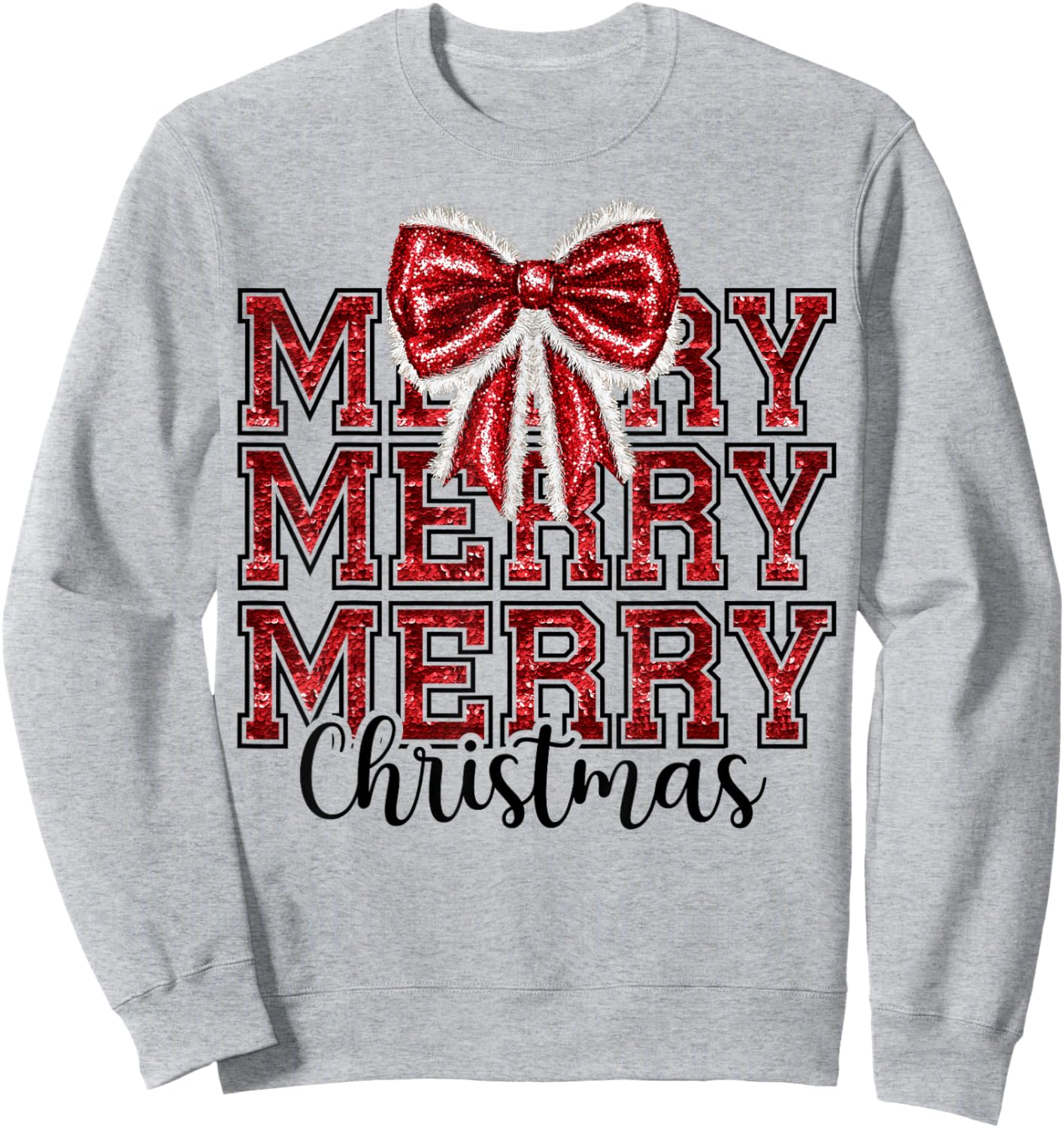 Coquette Bow Santa Claus Merry Christmas Women Xmas Pajamas Sweatshirt - Sweatshirt | Ash