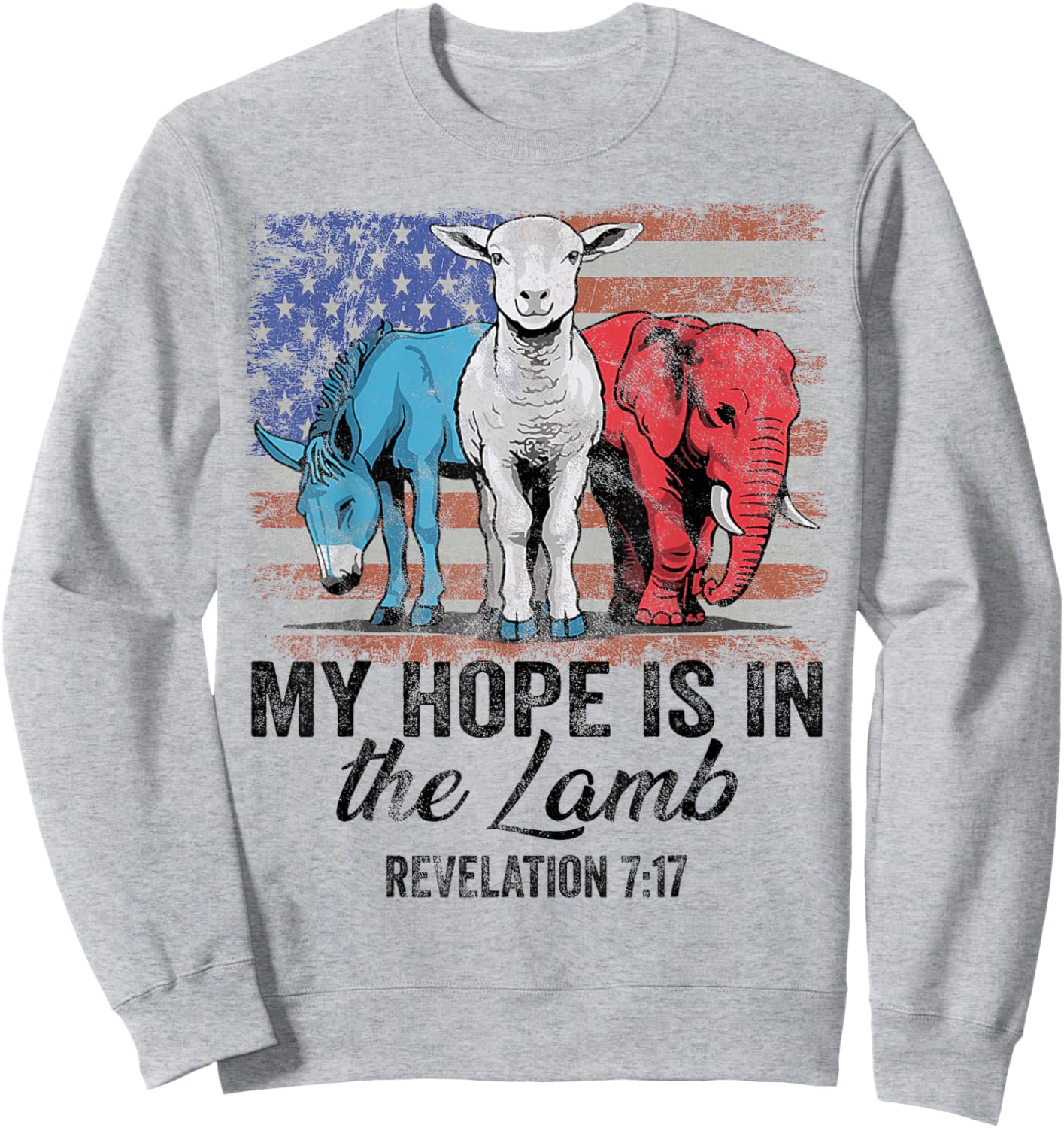 vintage My Hope is in the lamb Scripture Elephant Donkey Sweatshirt - Sweatshirt | Ash