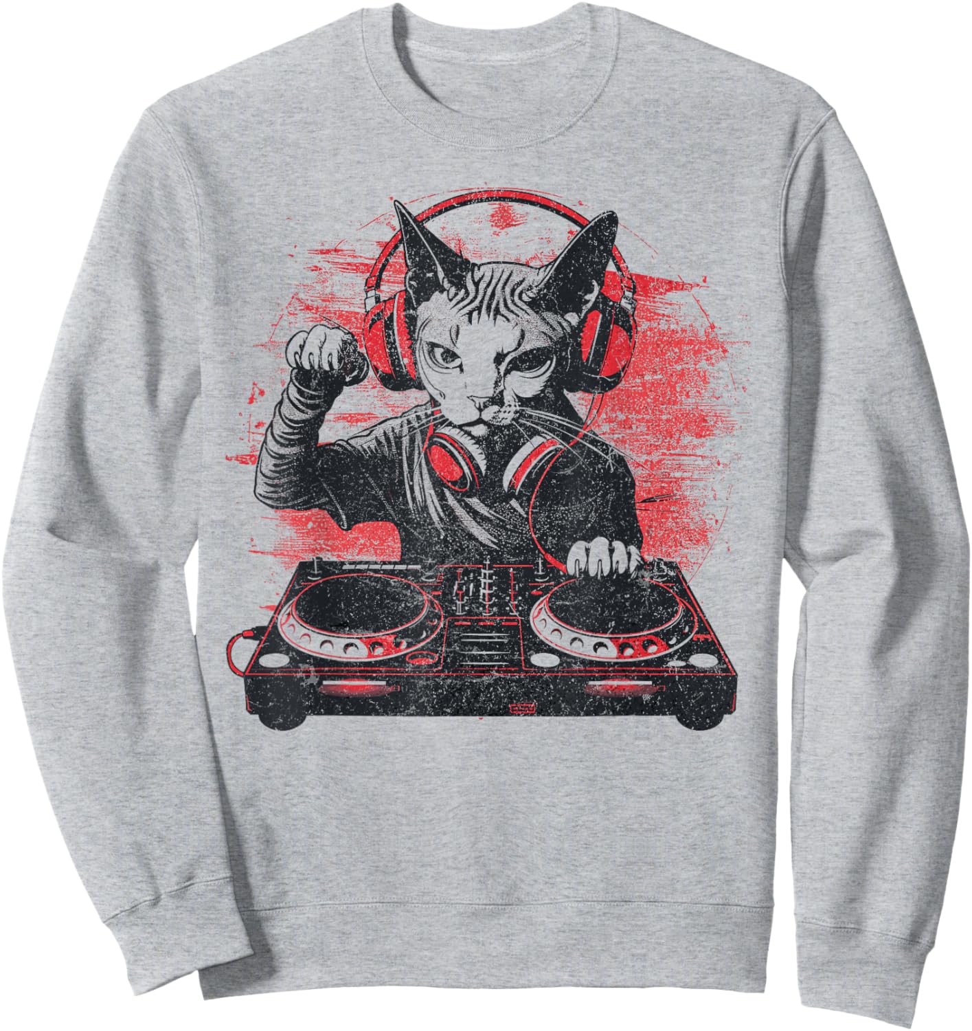 Funny Retro House DJ Sphynx Cat Disco Headphone Tech Sound Sweatshirt - Sweatshirt | Ash