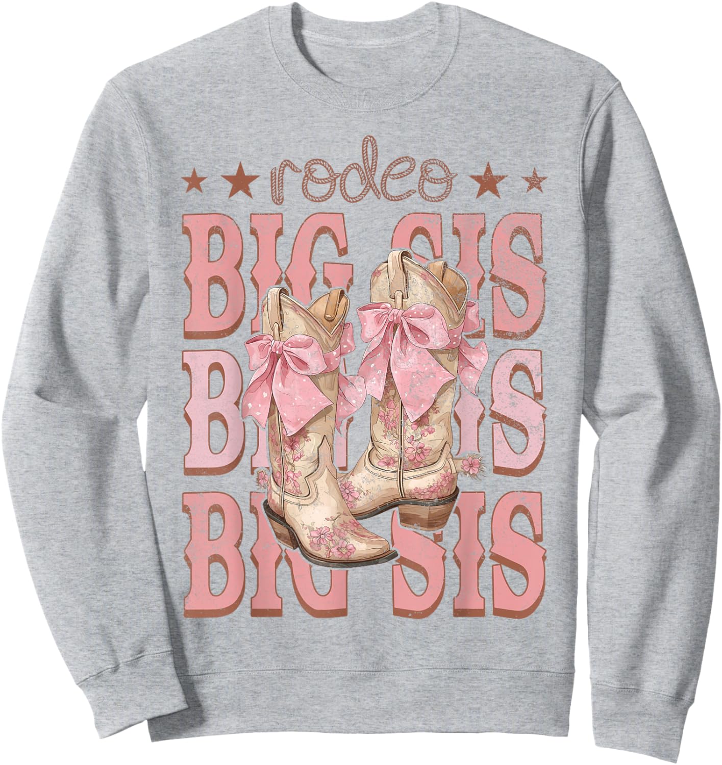 Rodeo Big Sis Pink Boots Coquette Cow-Girl Birthday Party Sweatshirt - Sweatshirt | Ash