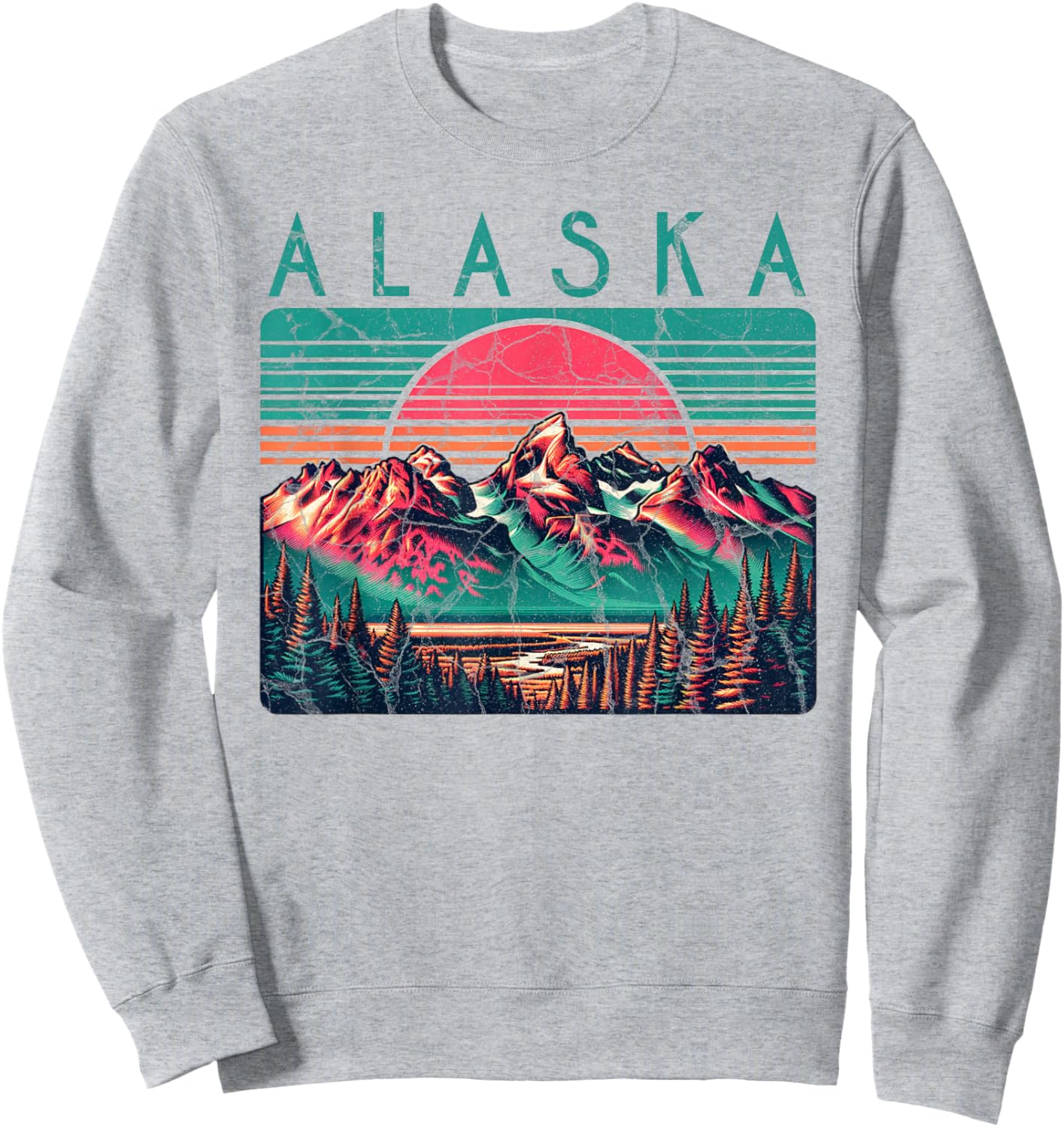 Alaska USA Outdoor Vintage -Adults, Kids Blue Retro Alaska Sweatshirt - Sweatshirt | Ash
