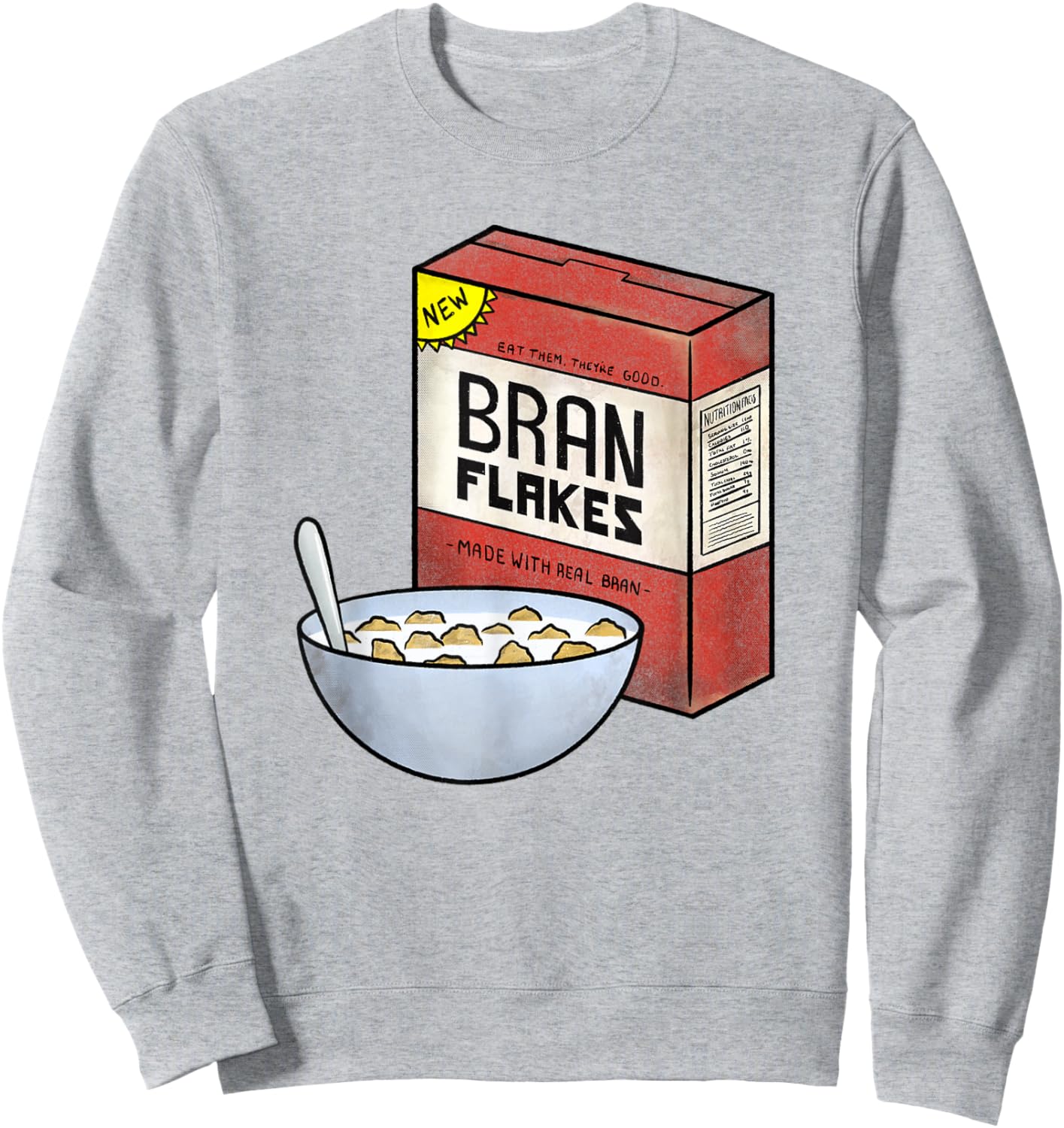 New Bran Flakes - Retro Breakfast Cereal Graphic Shirt Sweatshirt - Sweatshirt | Ash