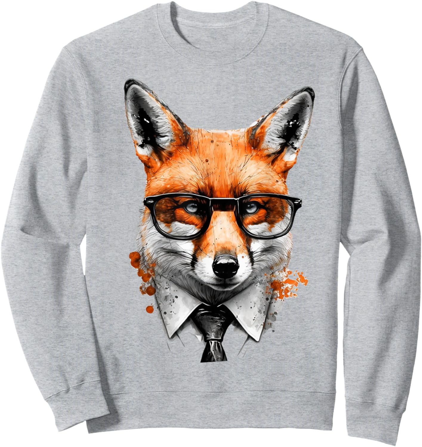 Fox Glasses Office Animal Print Art Fox Sweatshirt - Sweatshirt | Ash