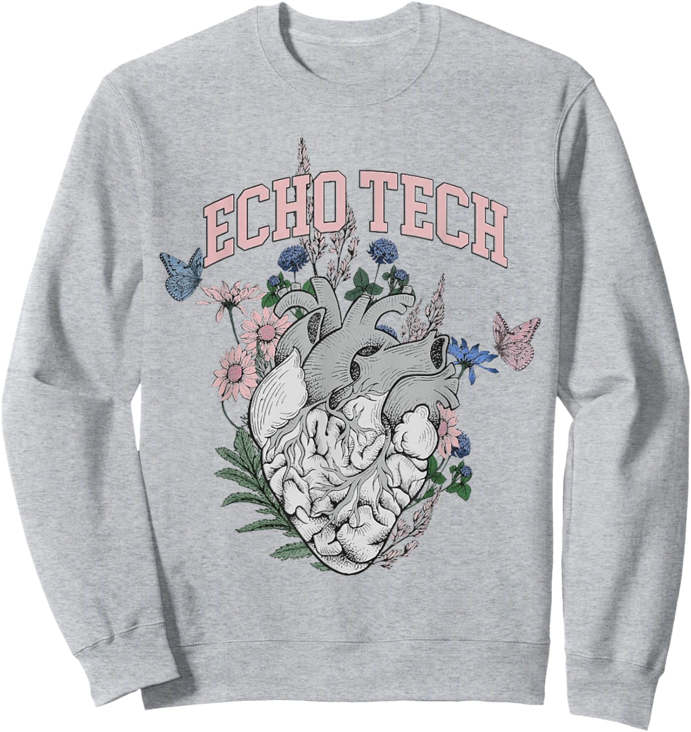 Floral rdcs anatomical heart echo tech cardiac team t ultras Sweatshirt - Sweatshirt | Ash