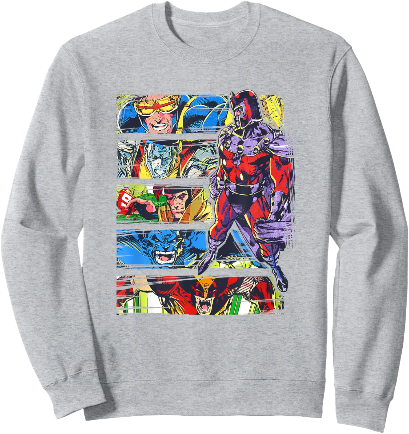 Marvel X-Men Magneto Watching Over Heroes Retro Panels Sweatshirt - Sweatshirt | Ash