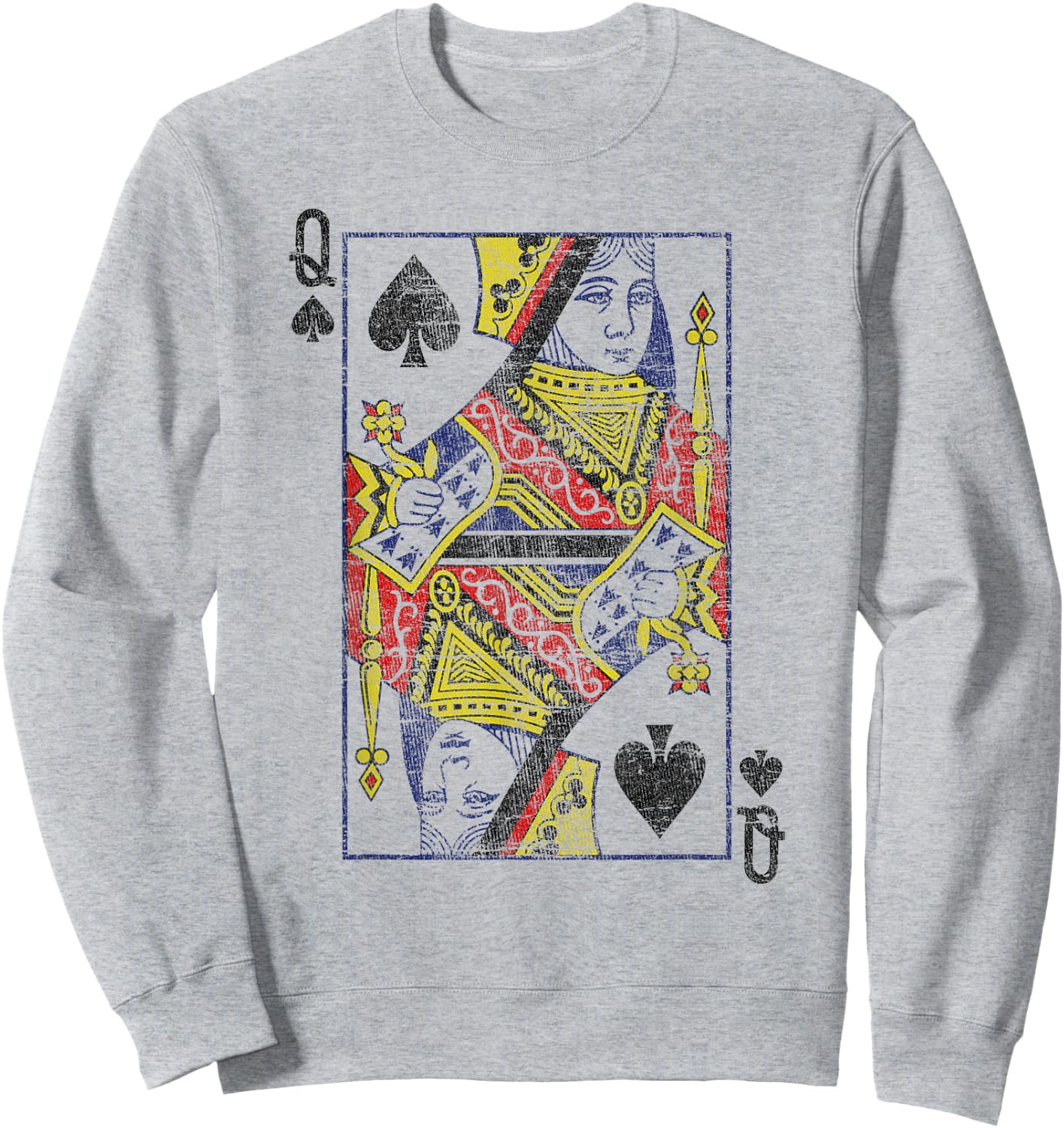 Lady of Spades Playing Cards Costume Poker Distressed Sweatshirt - Sweatshirt | Ash