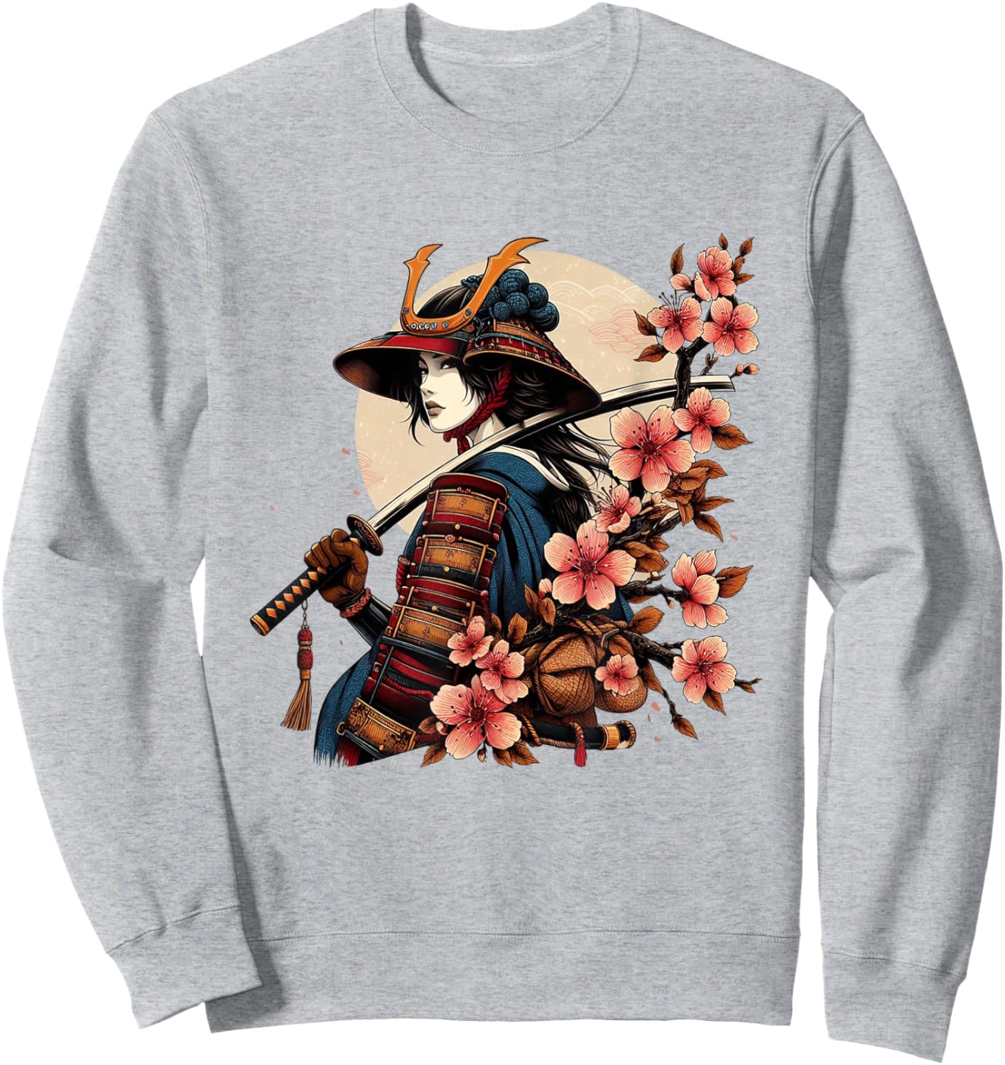 Samurai Girl Japanese Aesthetic Sakura Cherry Blossom Art Sweatshirt - Sweatshirt | Ash
