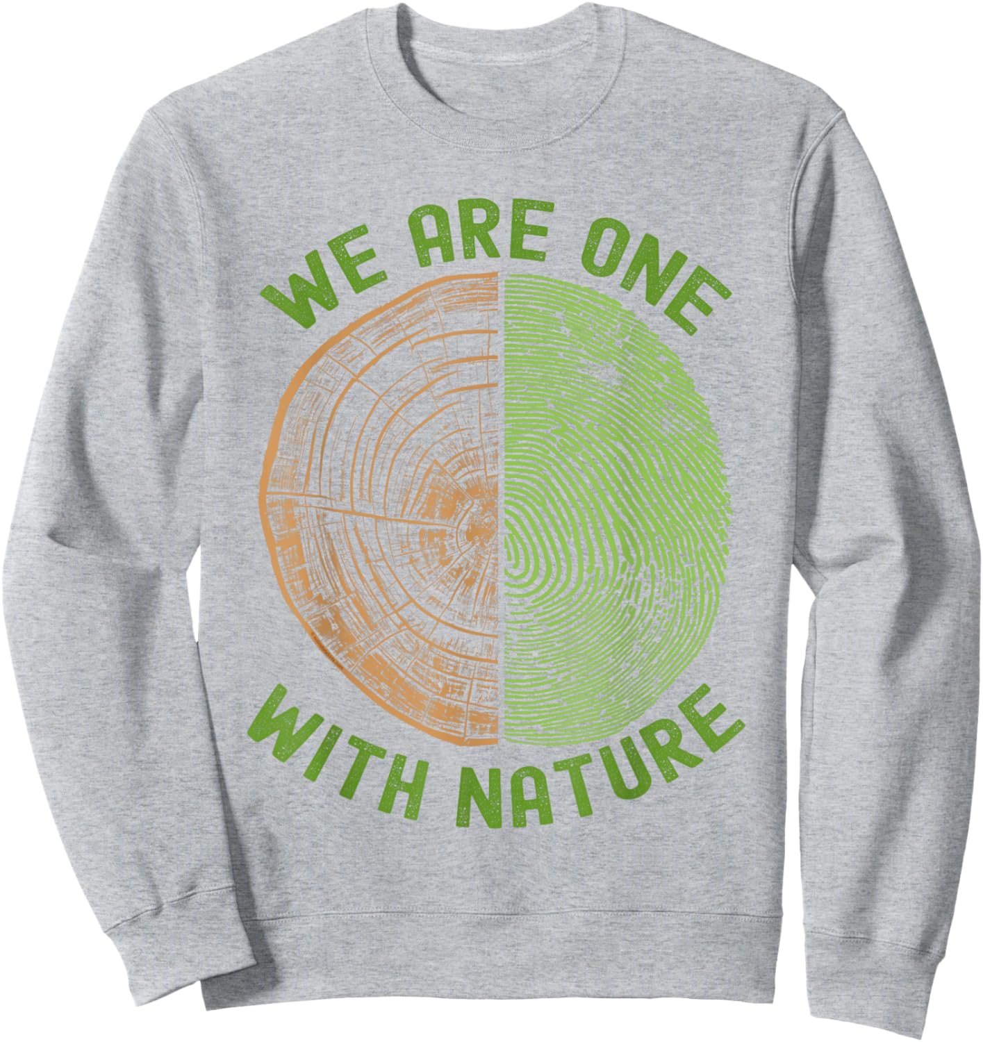 We are One with Nature Tree Rings & Fingerprint Earth Day Sweatshirt - Sweatshirt | Ash