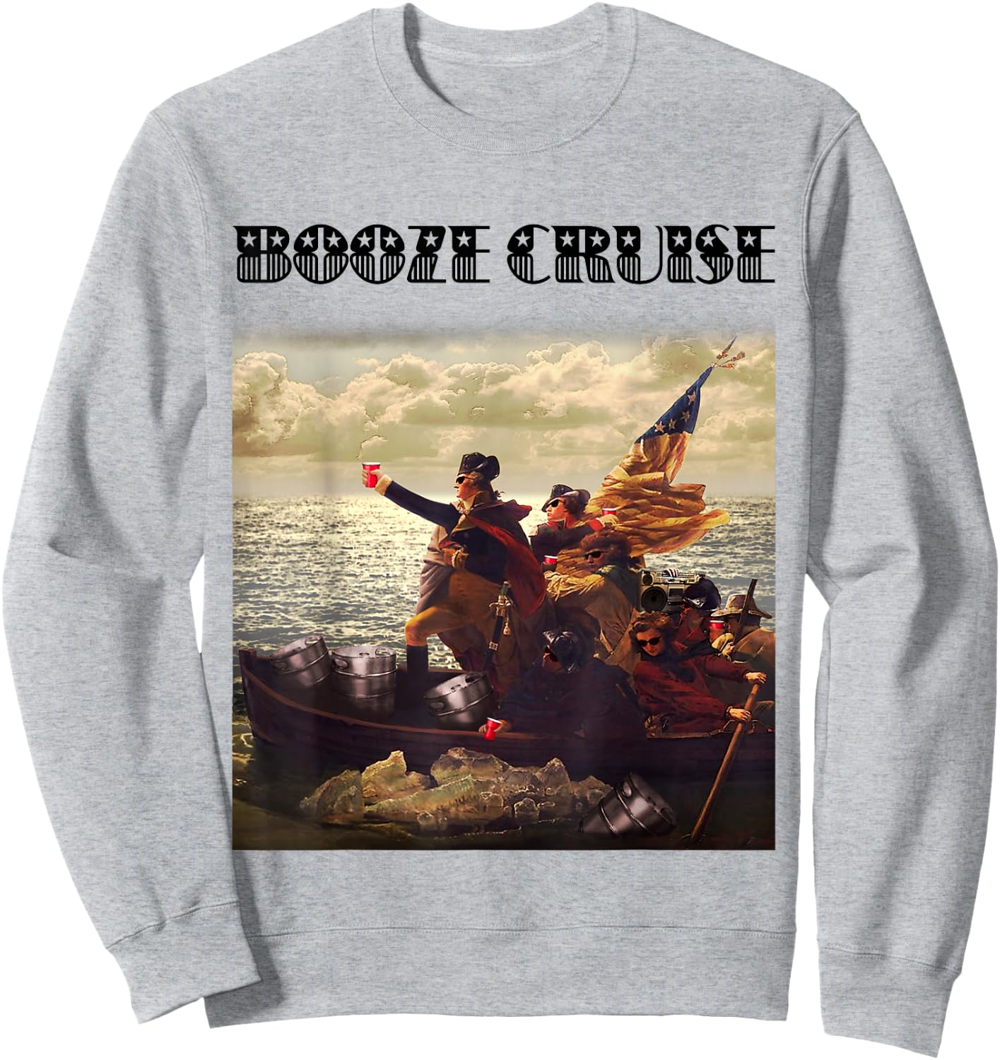 Political Party Booze Cruise Shades & Red Cups Funny Sweatshirt - Sweatshirt | Ash