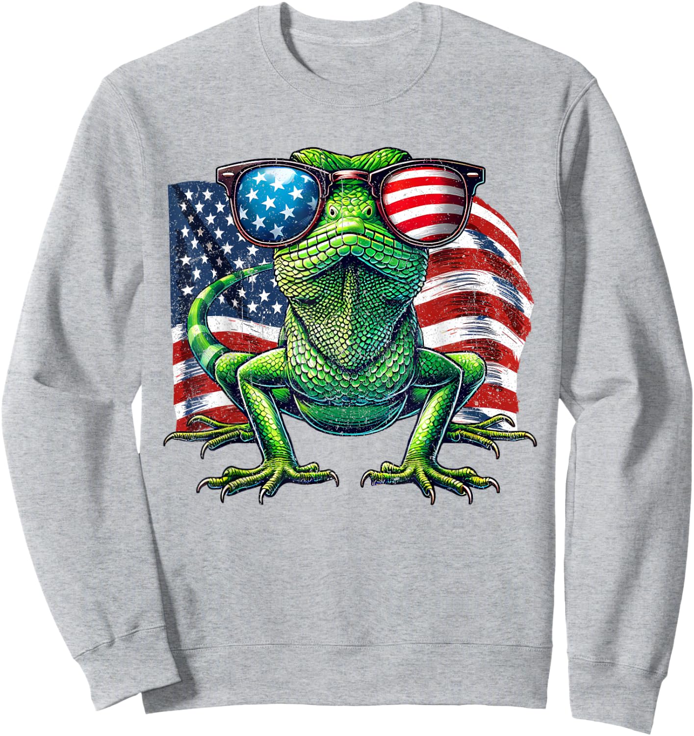 Vintage Green Anole Lovers Patriotic America Flag Sunglasses Sweatshirt - Sweatshirt | Ash