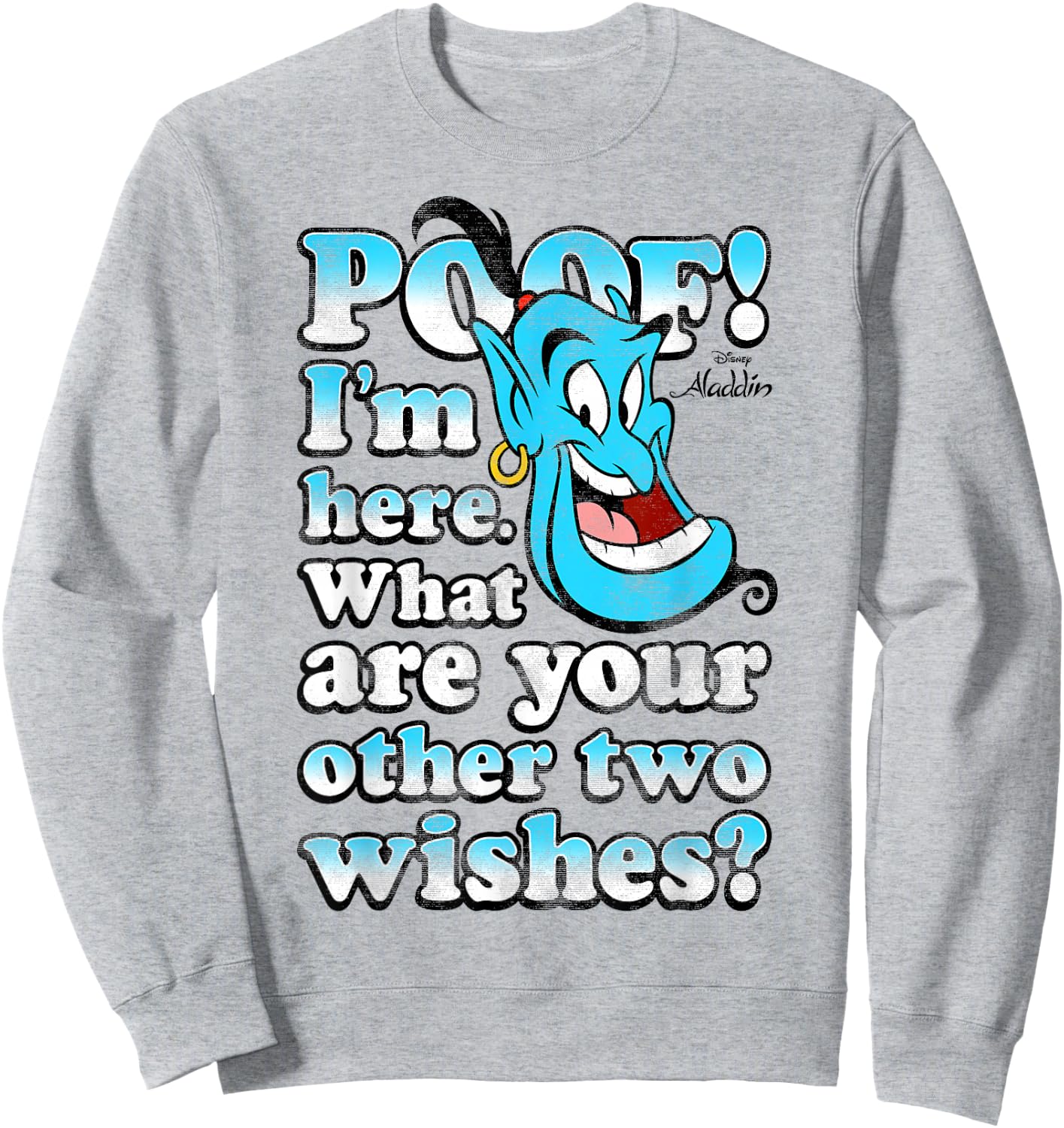 Disney Aladdin Genie Poof! 2 Wishes Gradient Text Portrait Sweatshirt - Sweatshirt | Ash