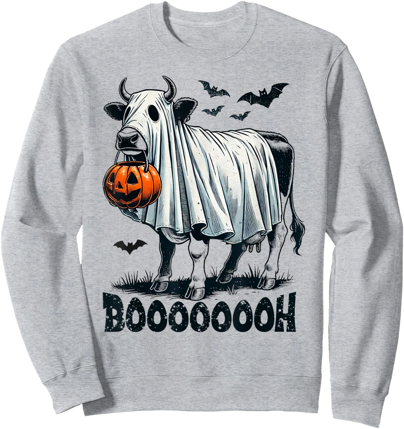 Cow Ghost Halloween Cattle Trick Or Treat Jack O Lantern Boh Sweatshirt - Sweatshirt | Ash