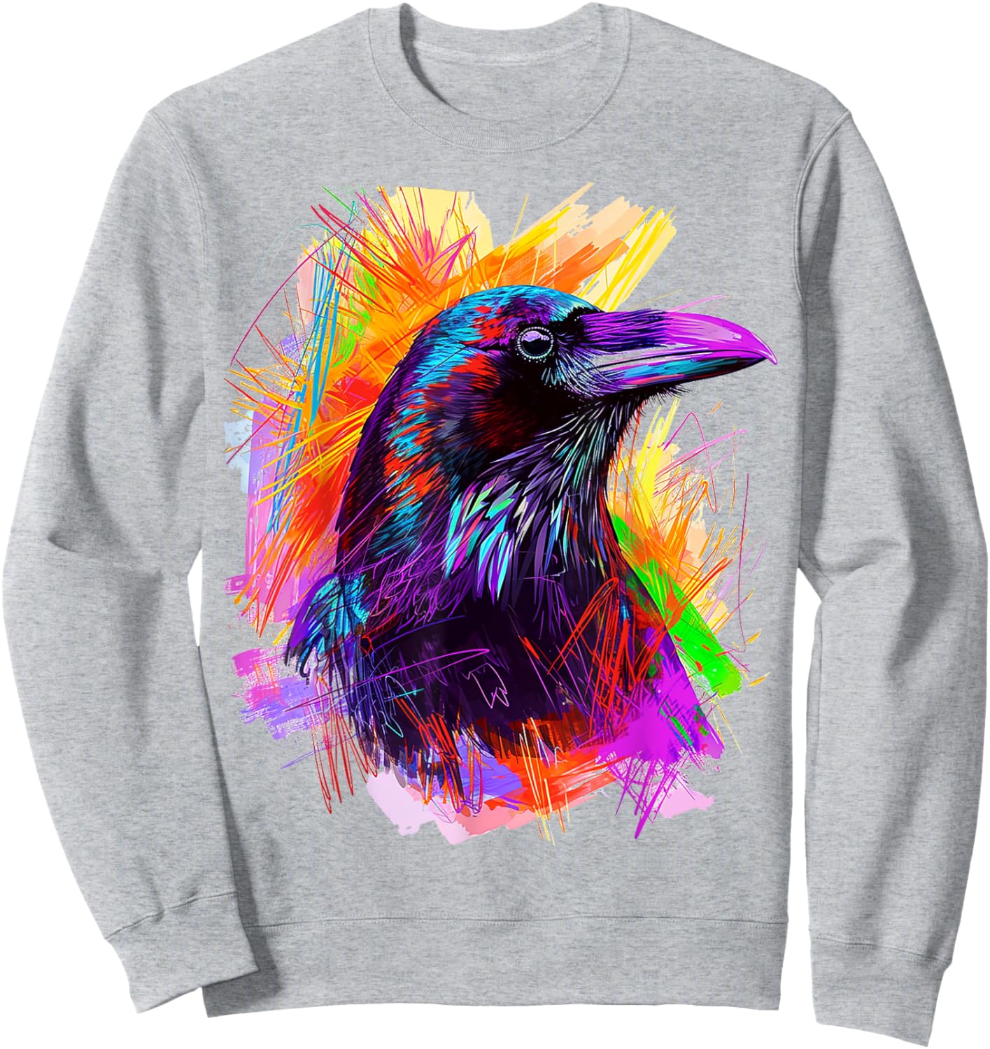 Raven Painting Abstract Animal Art Colorful Graphic Raven Sweatshirt - Sweatshirt | Ash