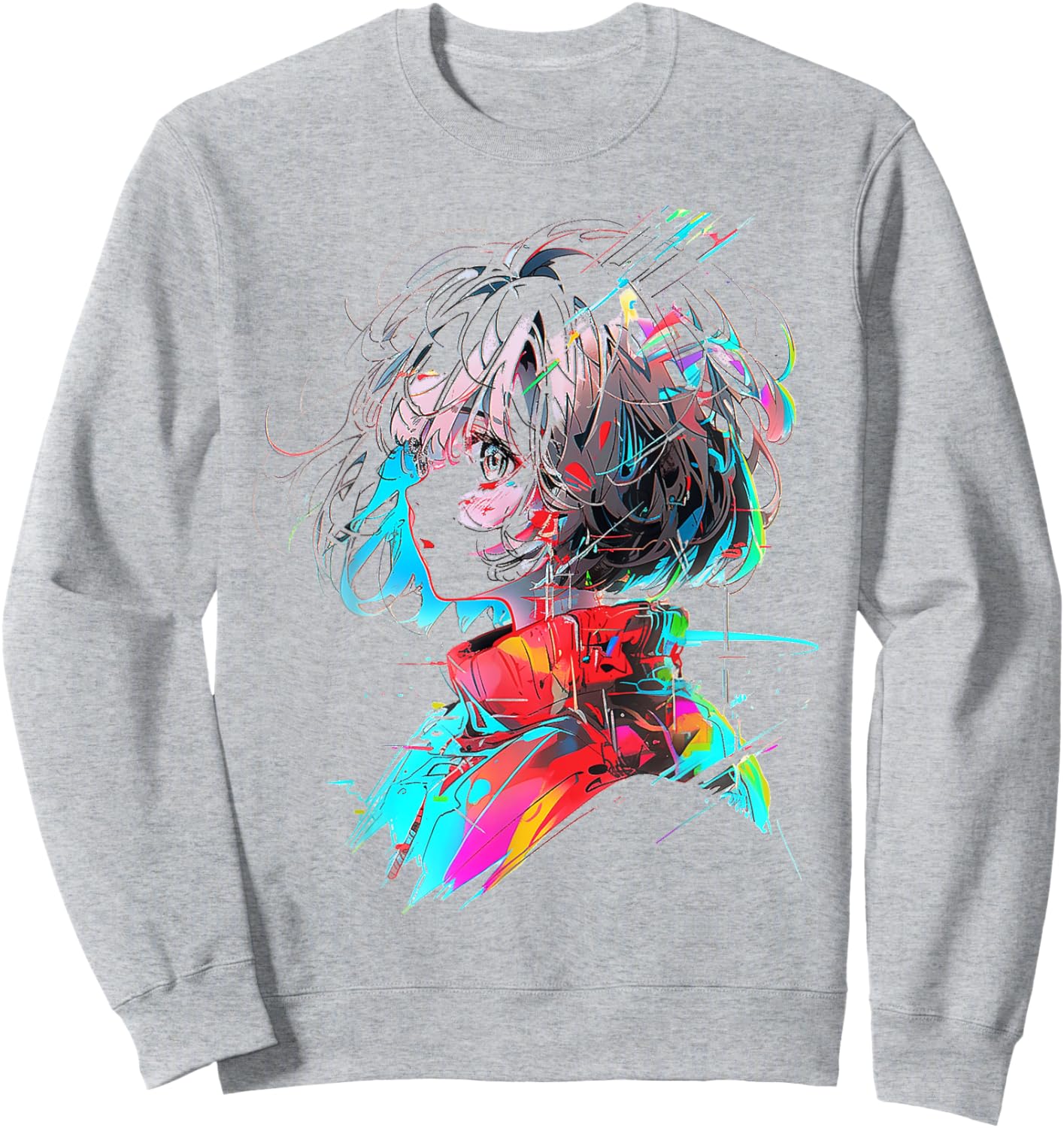 Anime Women Art Colorful Human Abstract Graphic Anime Sweatshirt - Sweatshirt | Ash