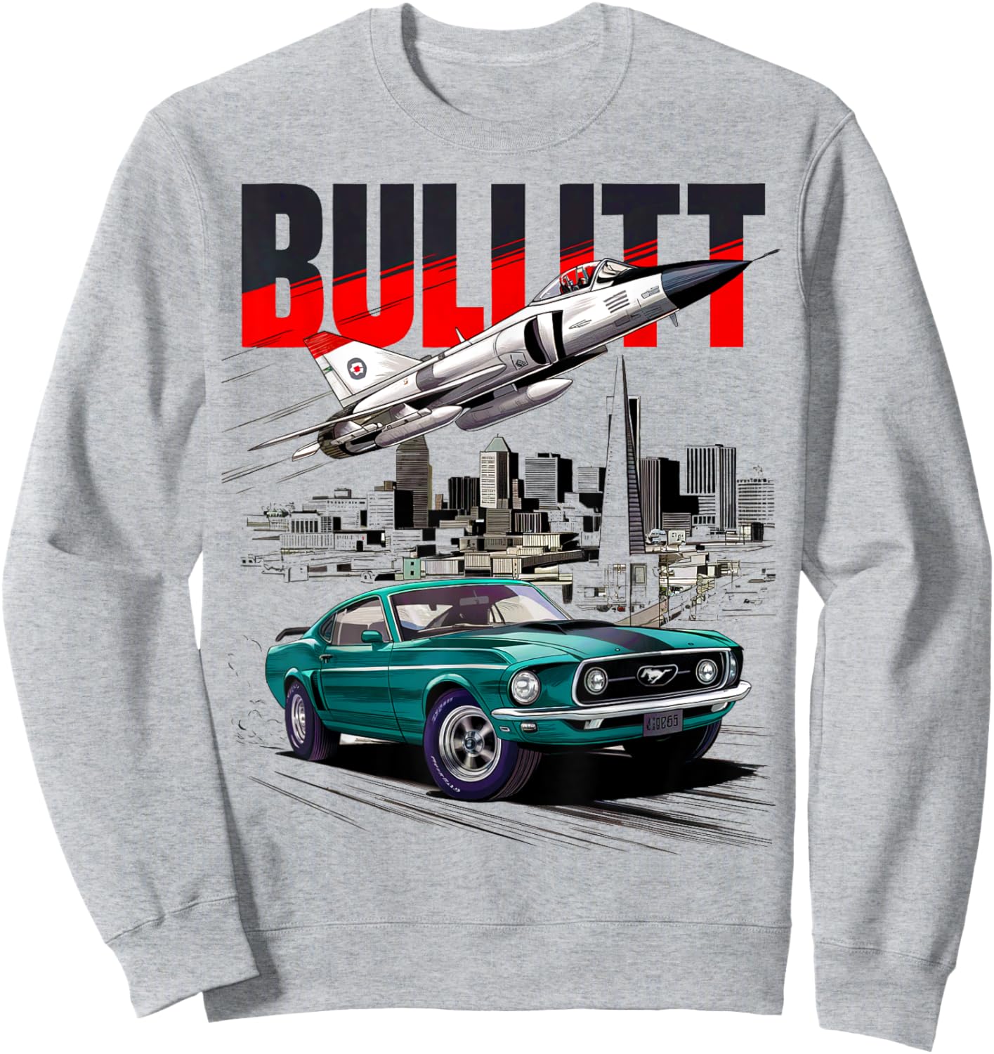 Bullitt Muscle Car Fighter Airplane Speed , white, S Sweatshirt - Sweatshirt | Ash