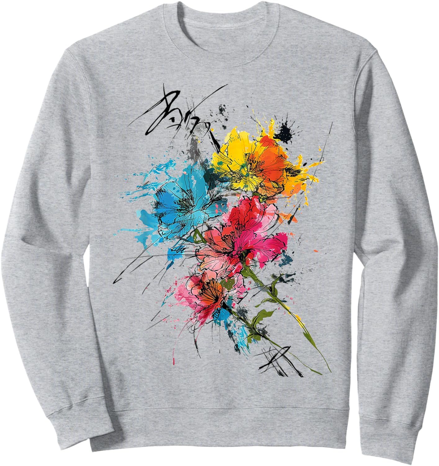 Flower Colorful Art Drawing Abstract Graphic Flower Sweatshirt - Sweatshirt | Ash