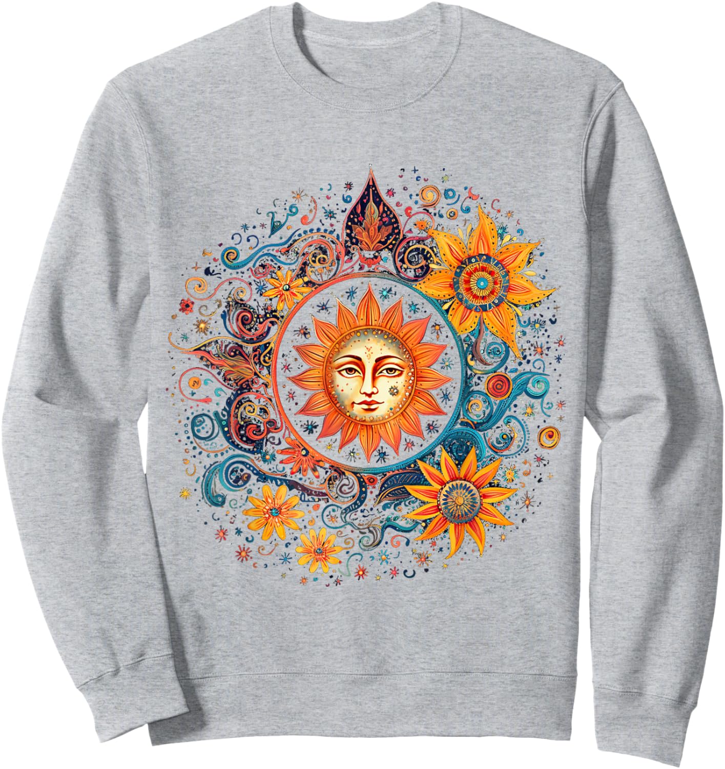 Mystic Sun and Moon Woman Mystical Flowers Aesthetic Sweatshirt - Sweatshirt | Ash