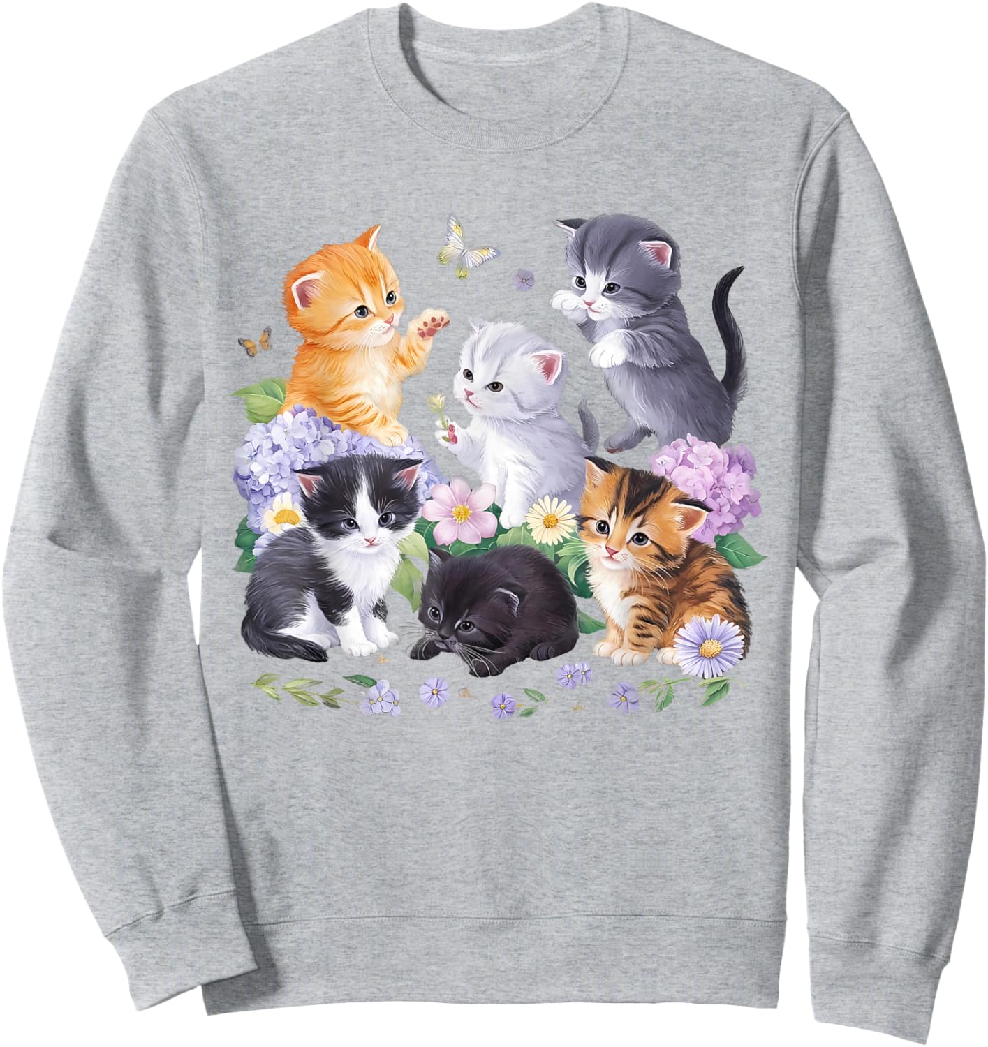 Cute Cat With Flowers For Cat Lovers Girl Women Sweatshirt - Sweatshirt | Ash