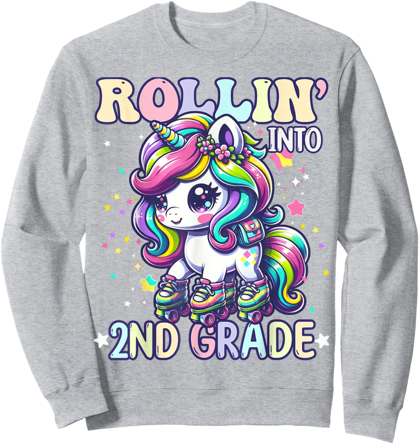 2nd Grade Back To School First Day Girl Rollin Unicorn Sweatshirt - Sweatshirt | Ash