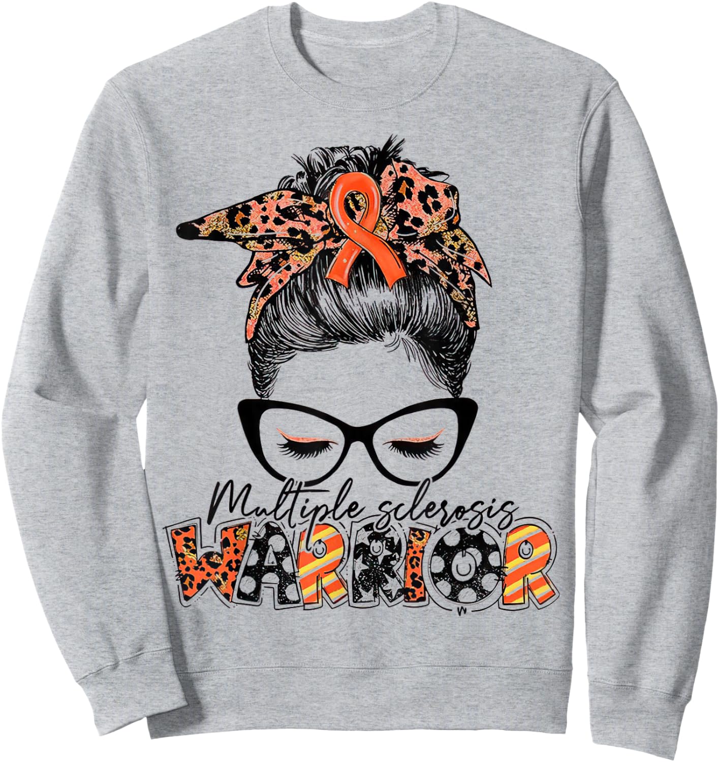 Messy Bun Leopard Multiple Sclerosis Awareness Mom Sweatshirt - Sweatshirt | Ash