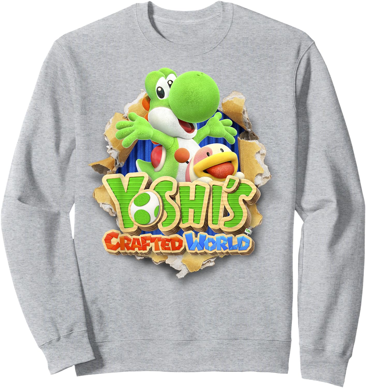 Yoshi's Crafted World Poochy Burst Game Logo Graphic Sweatshirt - Sweatshirt | Ash