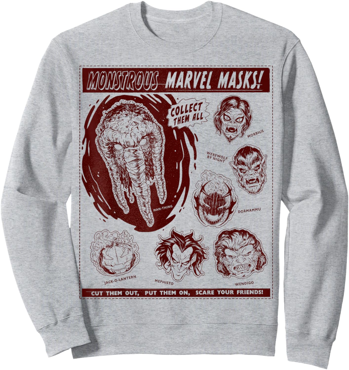Marvel Monsters Man-Thing Monstrous Marvel Masks Halloween Sweatshirt - Sweatshirt | Ash