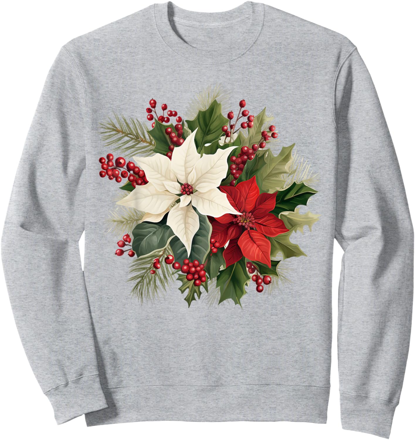Poinsettia Christmas Flower Sweatshirt - Sweatshirt | Ash