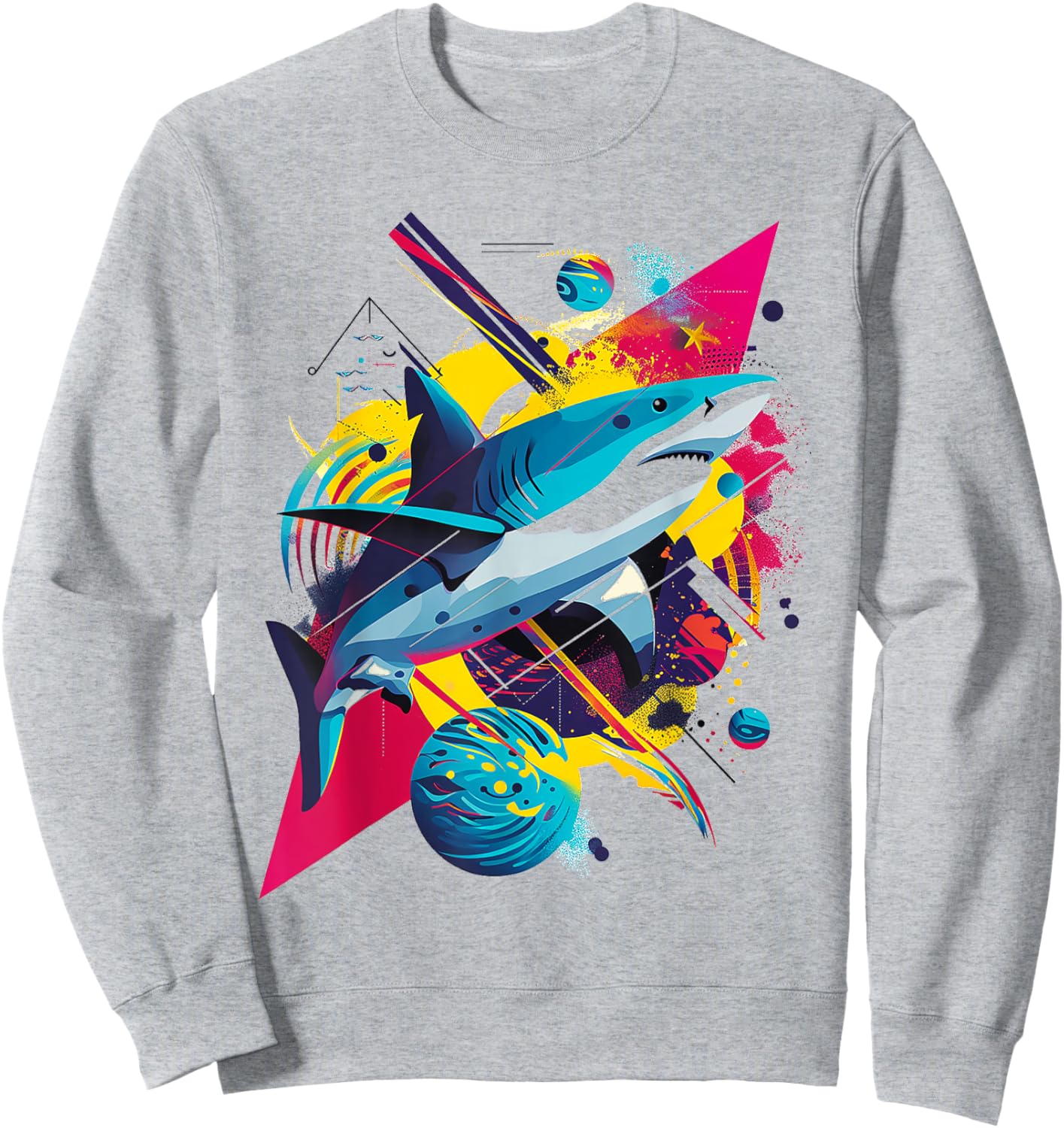 Shark Abstract Colorful Planets Animal Painting Art Shark Sweatshirt - Sweatshirt | Ash