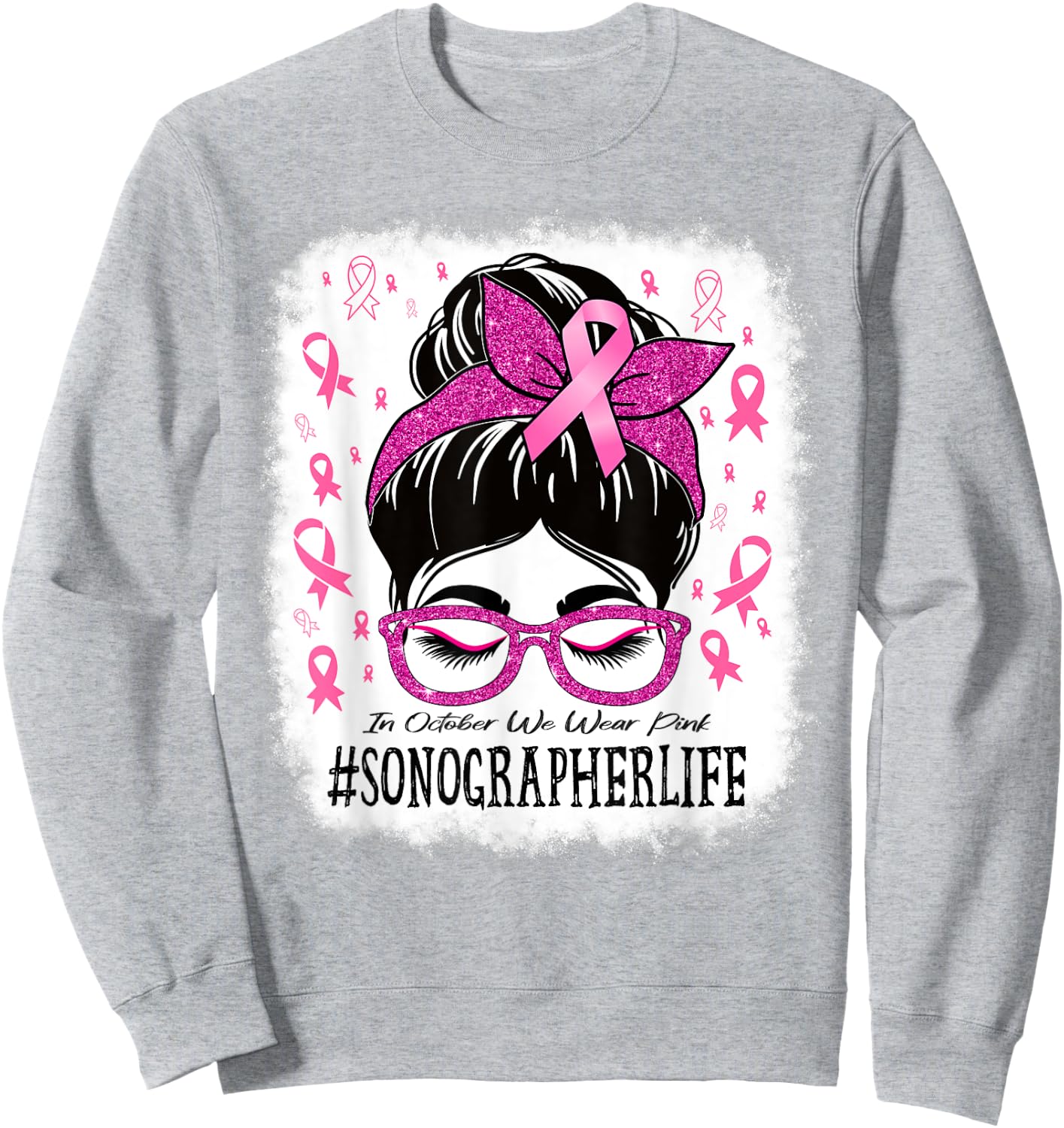 Sonographer In October We Wear Pink Breast Cancer Awareness Sweatshirt - Sweatshirt | Ash