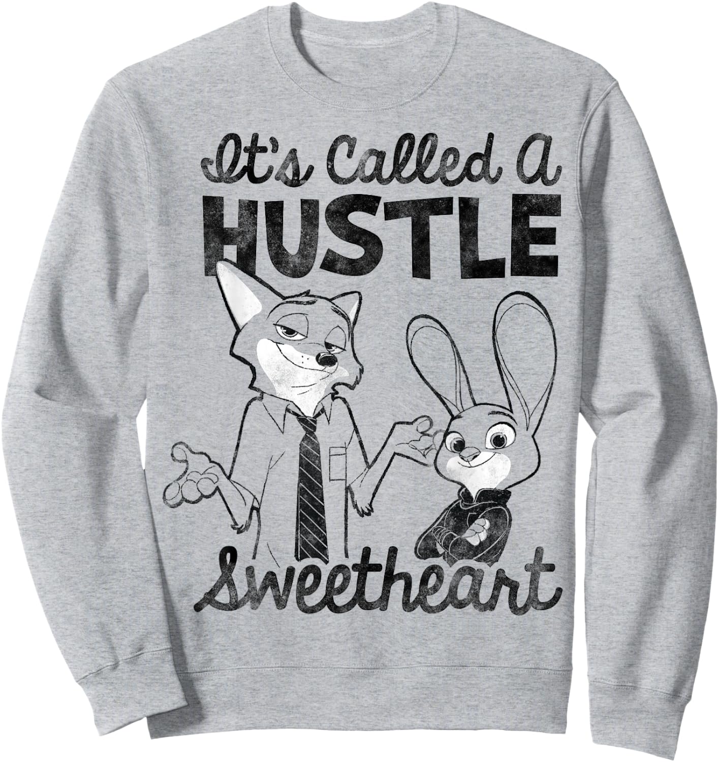 Disney Zootopia Nick & Judy It's Called A Hustle Sweetheart Sweatshirt - Sweatshirt | Ash