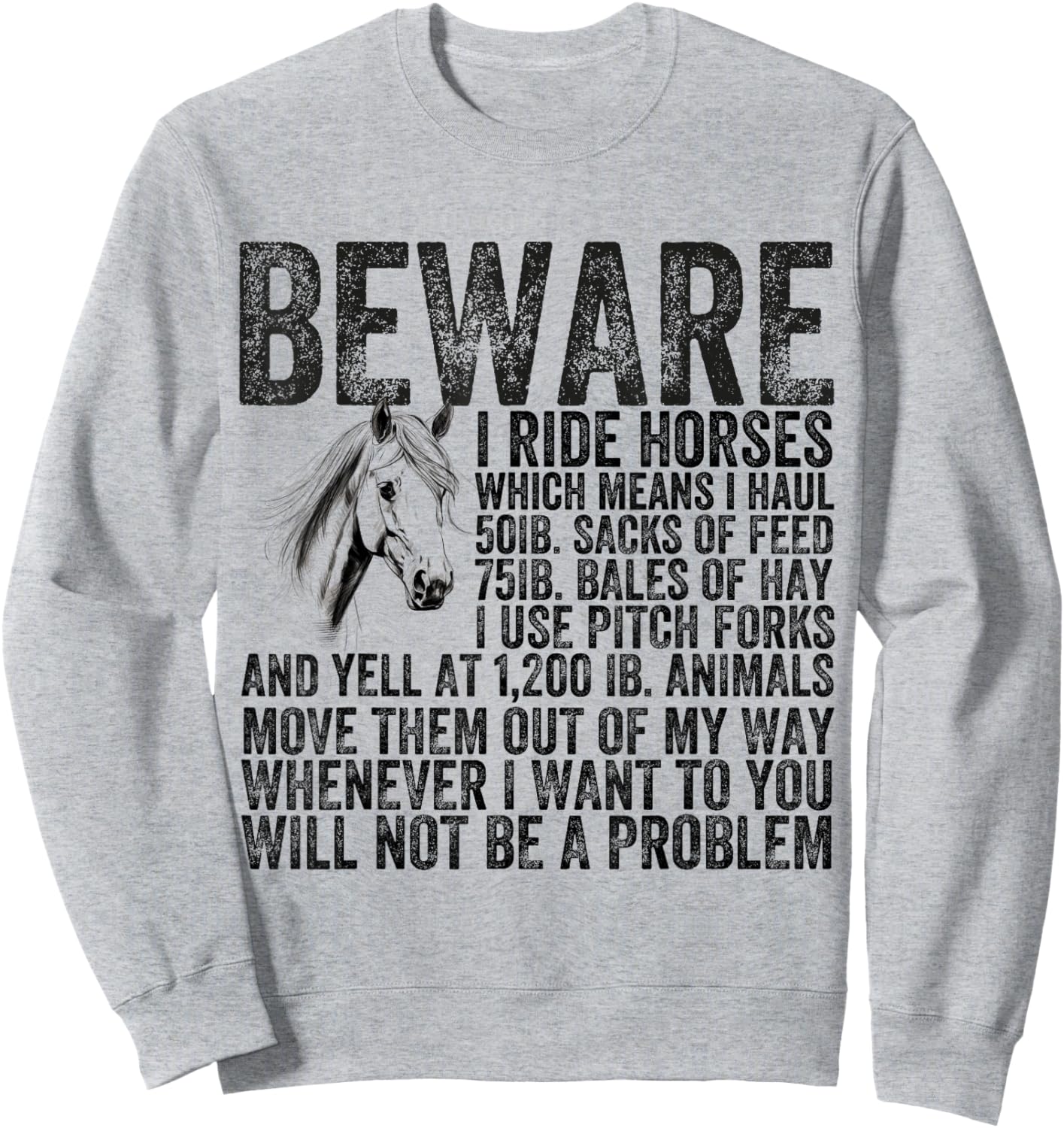Beware I Ride Horses Not Be A Problem Funny Horse Lover Sweatshirt - Sweatshirt | Ash