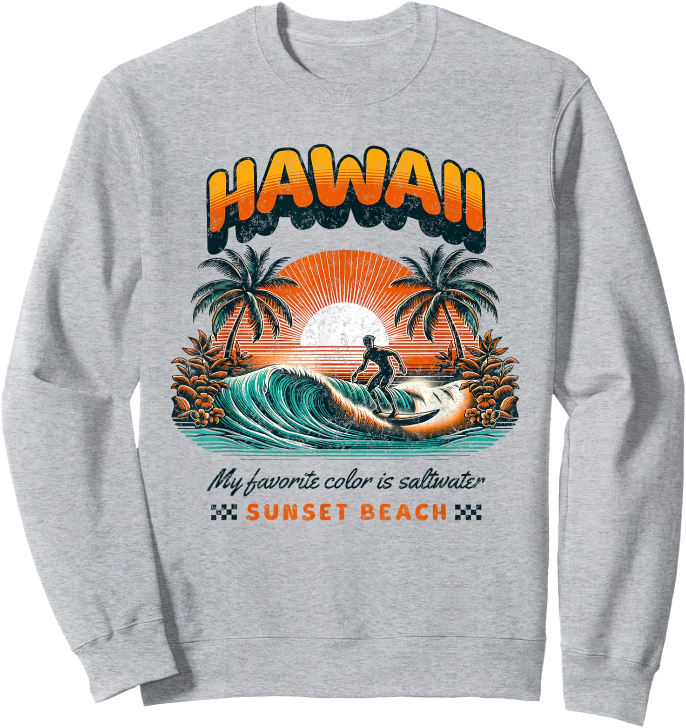 Surf rétro à Hawaï au coucher du soleil Sweatshirt - Sweatshirt | Ash