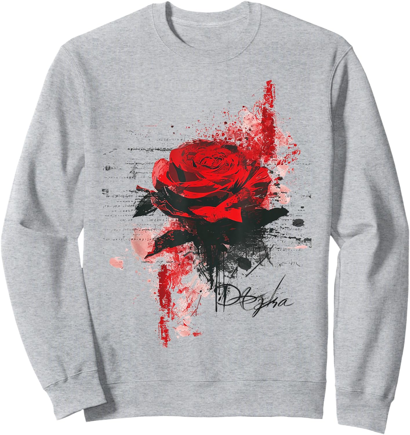 Rose Painting Text Art Flower Abstract Graphic Rose Sweatshirt - Sweatshirt | Ash