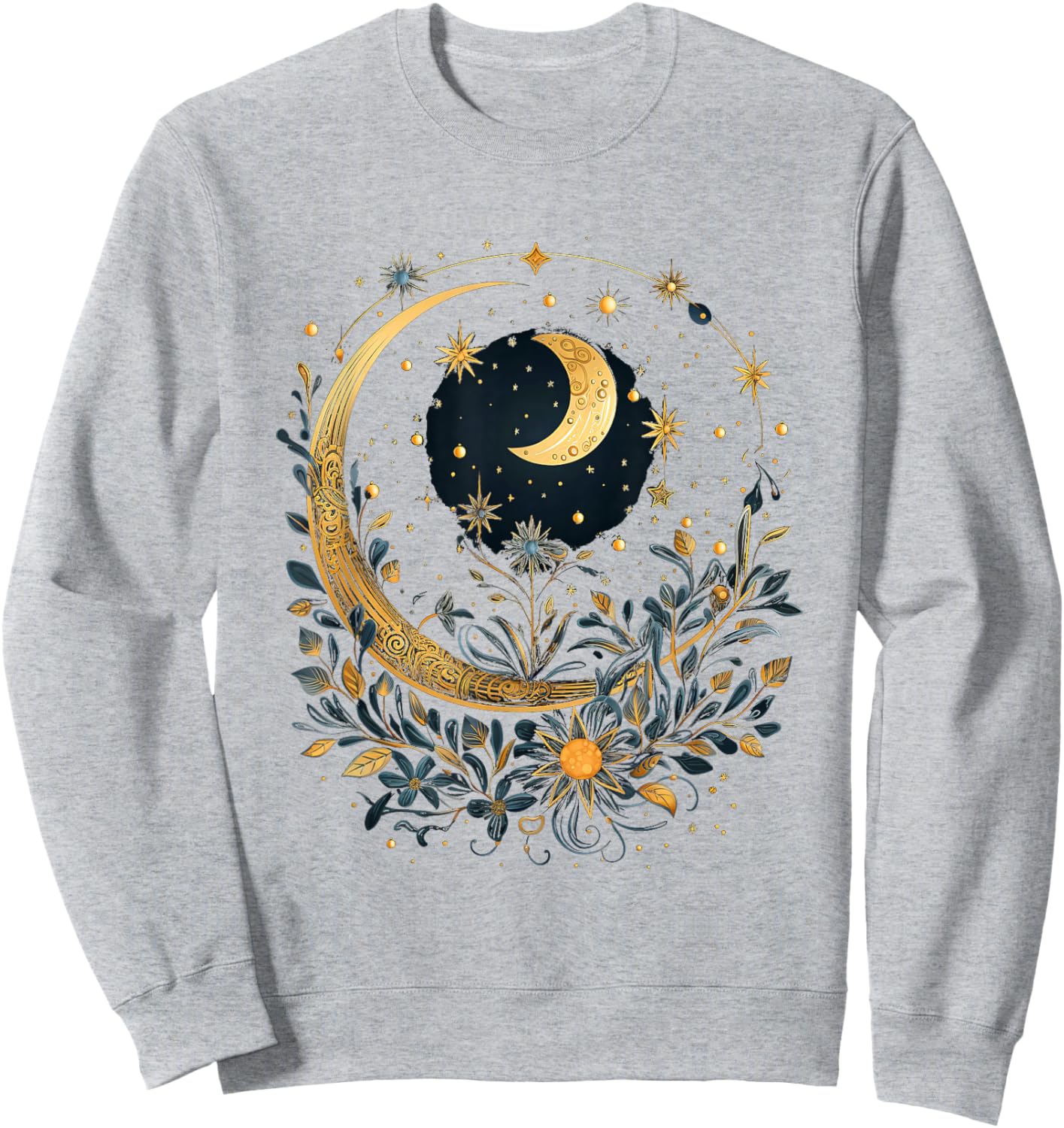 Mystical Sun and Moon with Woman Mystical Flowers Aesthetic Sweatshirt - Sweatshirt | Ash