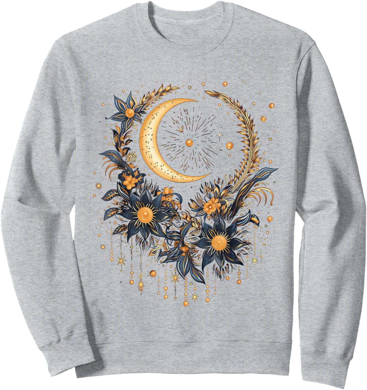 Mystic Sun and Moon Woman Mystical Flowers Aesthetic Sweatshirt - Sweatshirt | Ash
