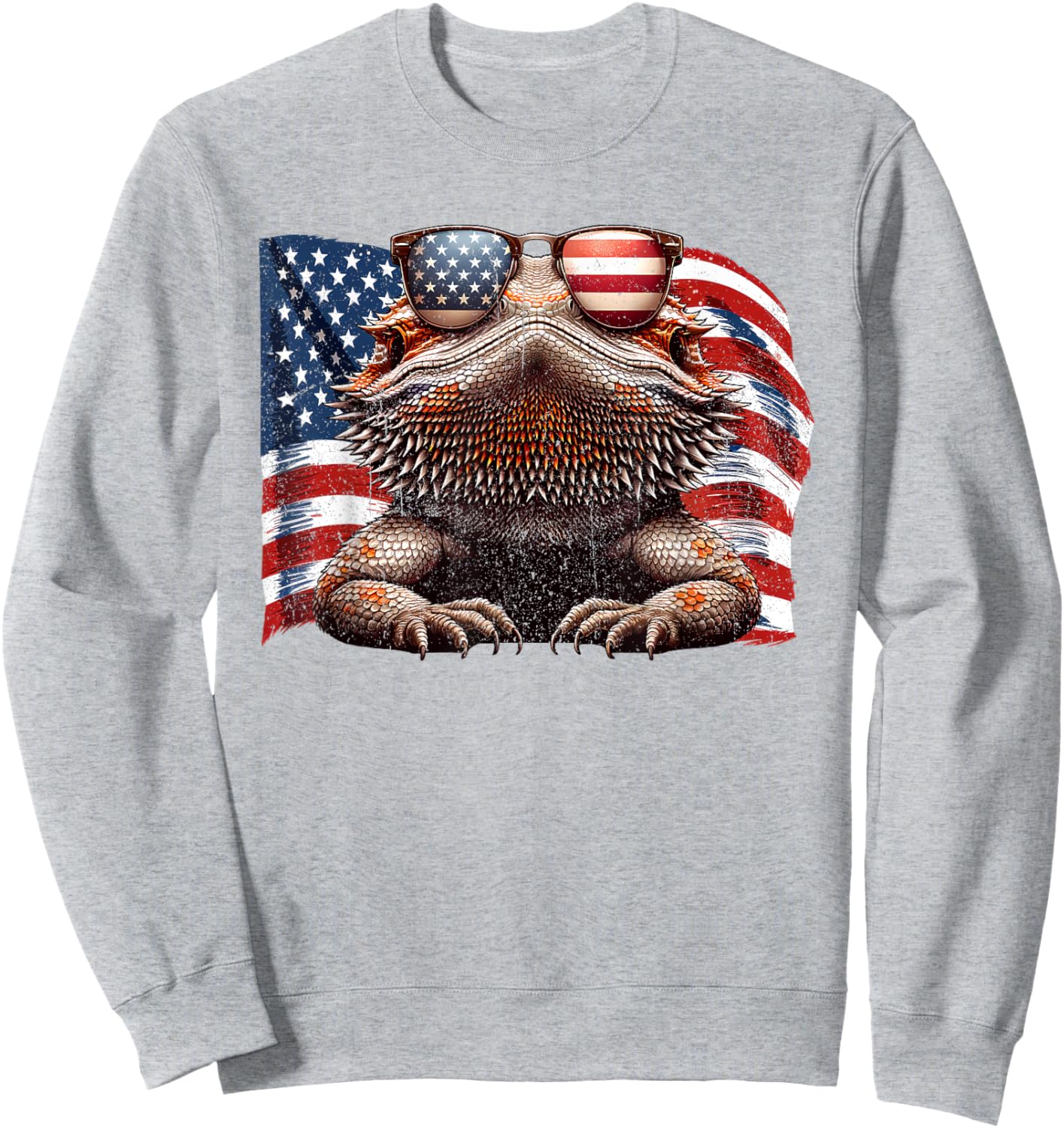 Vintage Bearded Dragon Reptiles Lovers USA Flag Sunglasses Sweatshirt - Sweatshirt | Ash