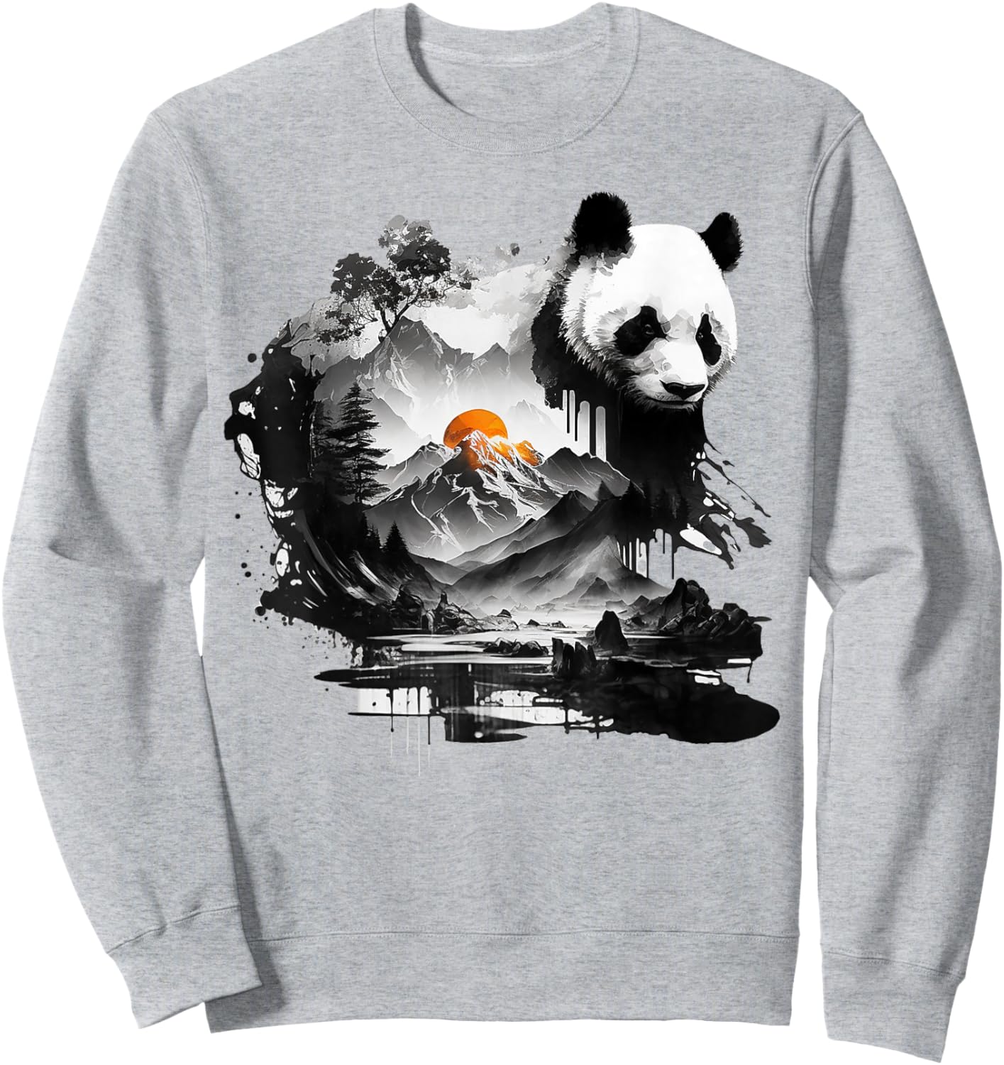 Panda Landscape Sun Animal Print Art Panda Sweatshirt - Sweatshirt | Ash