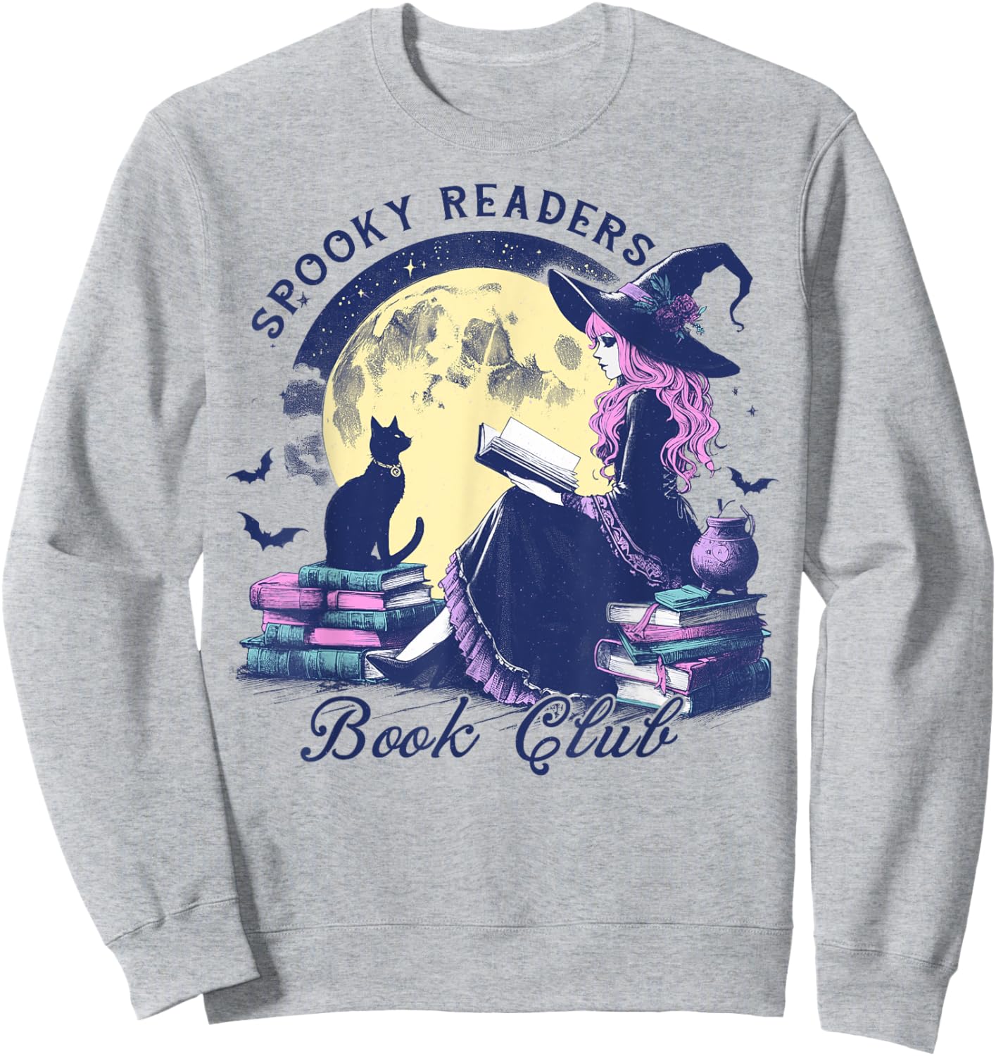 Vintage Sexy Witch Spooky Readers Book Lover Club Halloween Sweatshirt - Sweatshirt | Ash