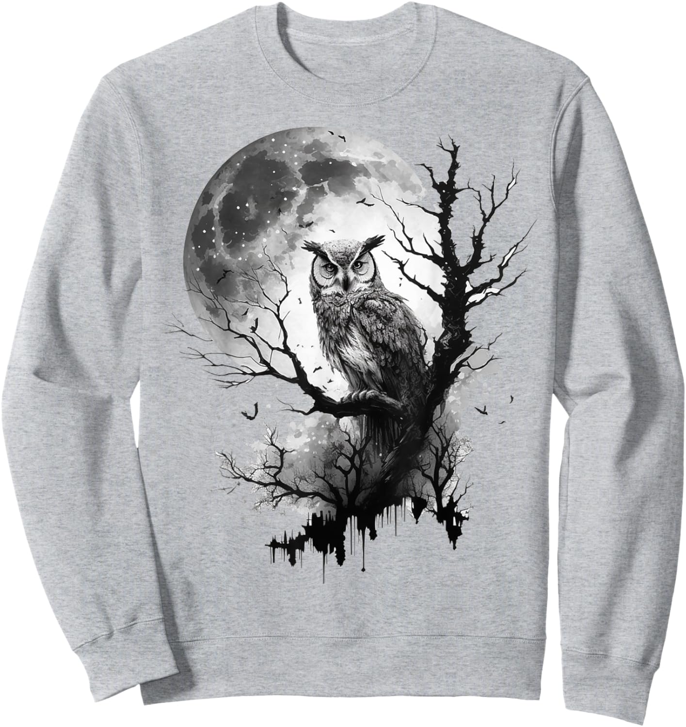 Owl Moon Tree Animal Print Art Animal Lover Owl Sweatshirt - Sweatshirt | Ash