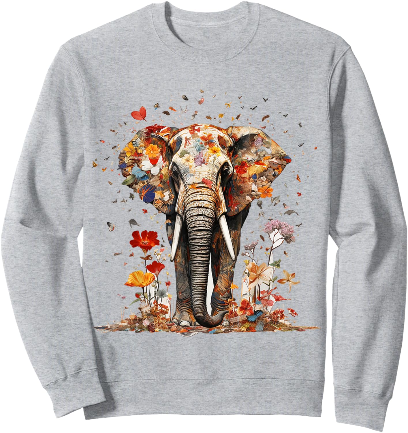 Elephant Butterfly Abstract Nature Animal Art Elephant Sweatshirt - Sweatshirt | Ash