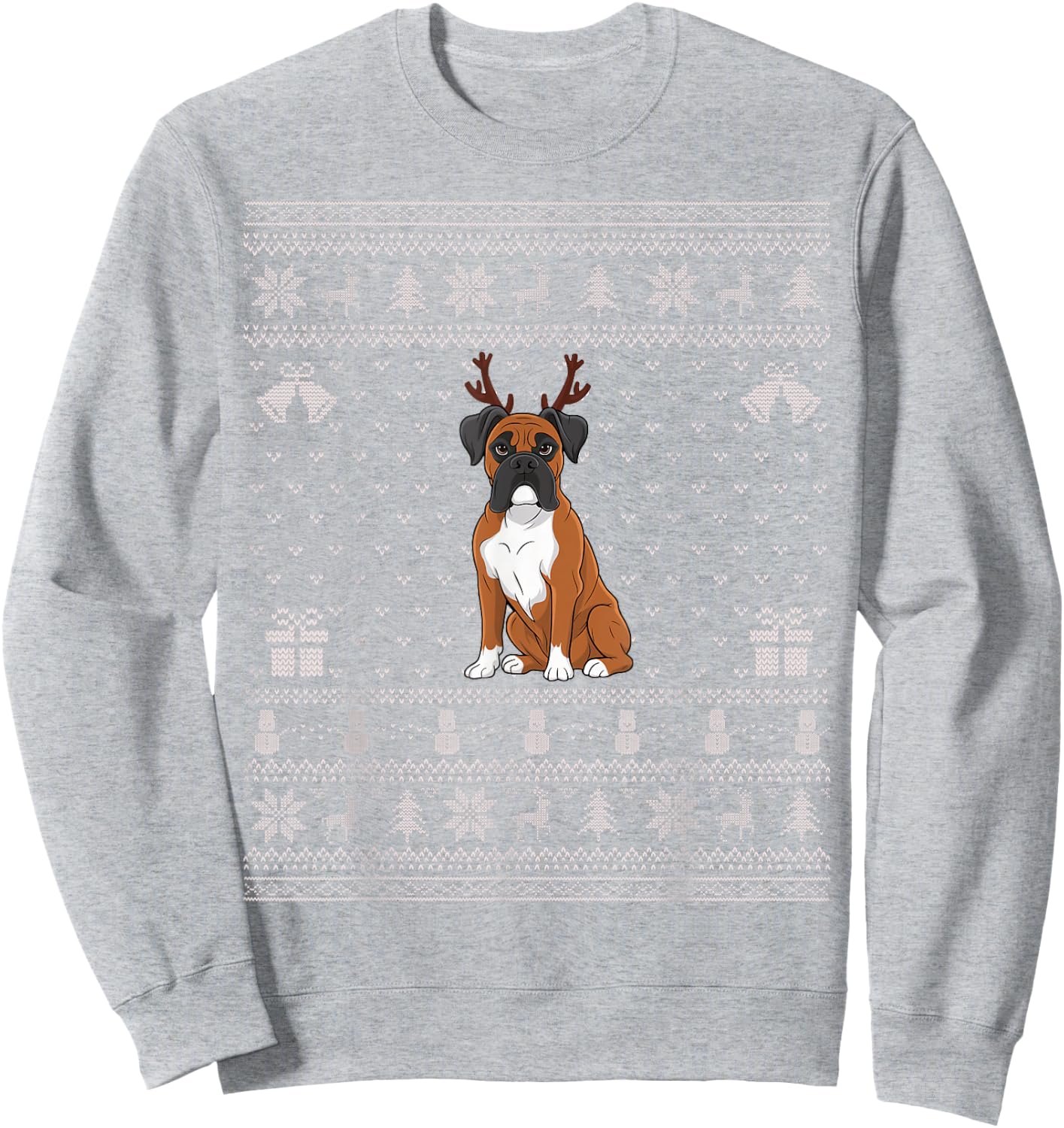 Ugly Xmas Sweater Style Boxer Dog Reindeer Christmas Women Kids Sweatshirt - Sweatshirt | Ash