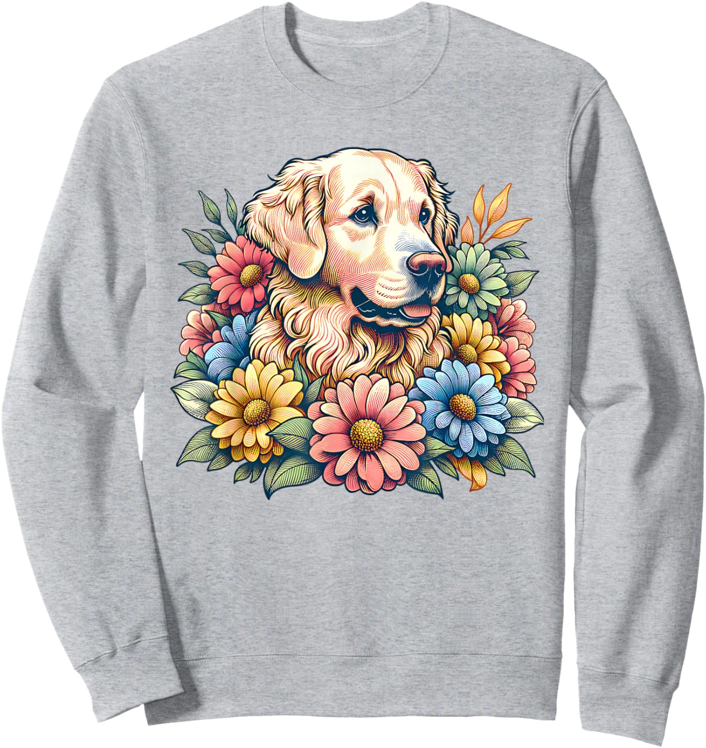 Golden Retriever Dog Summer Flowers Women Sweatshirt - Sweatshirt | Ash
