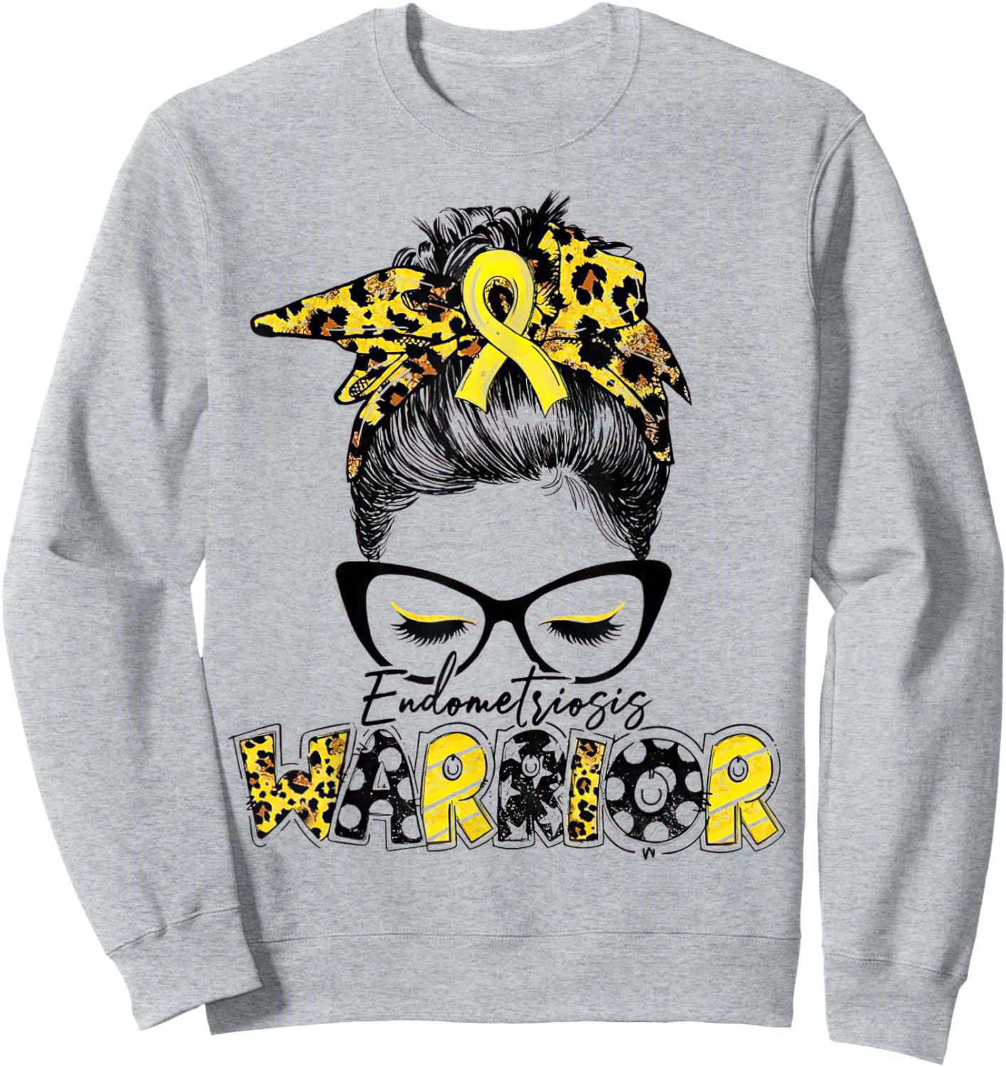 Women's Endometriosis Warrior Messy Bun Yellow Ribbon Sweatshirt - Sweatshirt | Ash