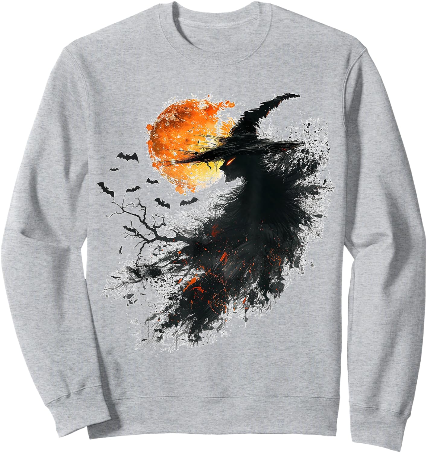 Witch Costume Halloween Graphic Art Witch Sweatshirt - Sweatshirt | Ash