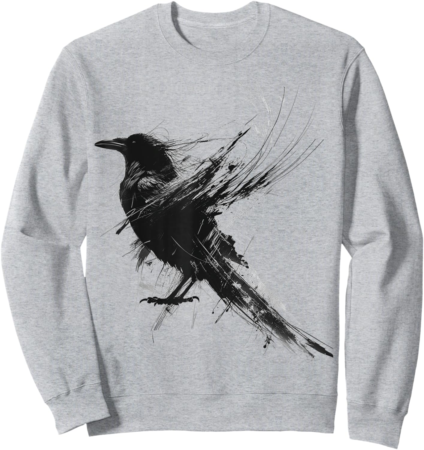 Raven Abstract Drawing Animal Art Painting Graphic Raven Sweatshirt - Sweatshirt | Ash