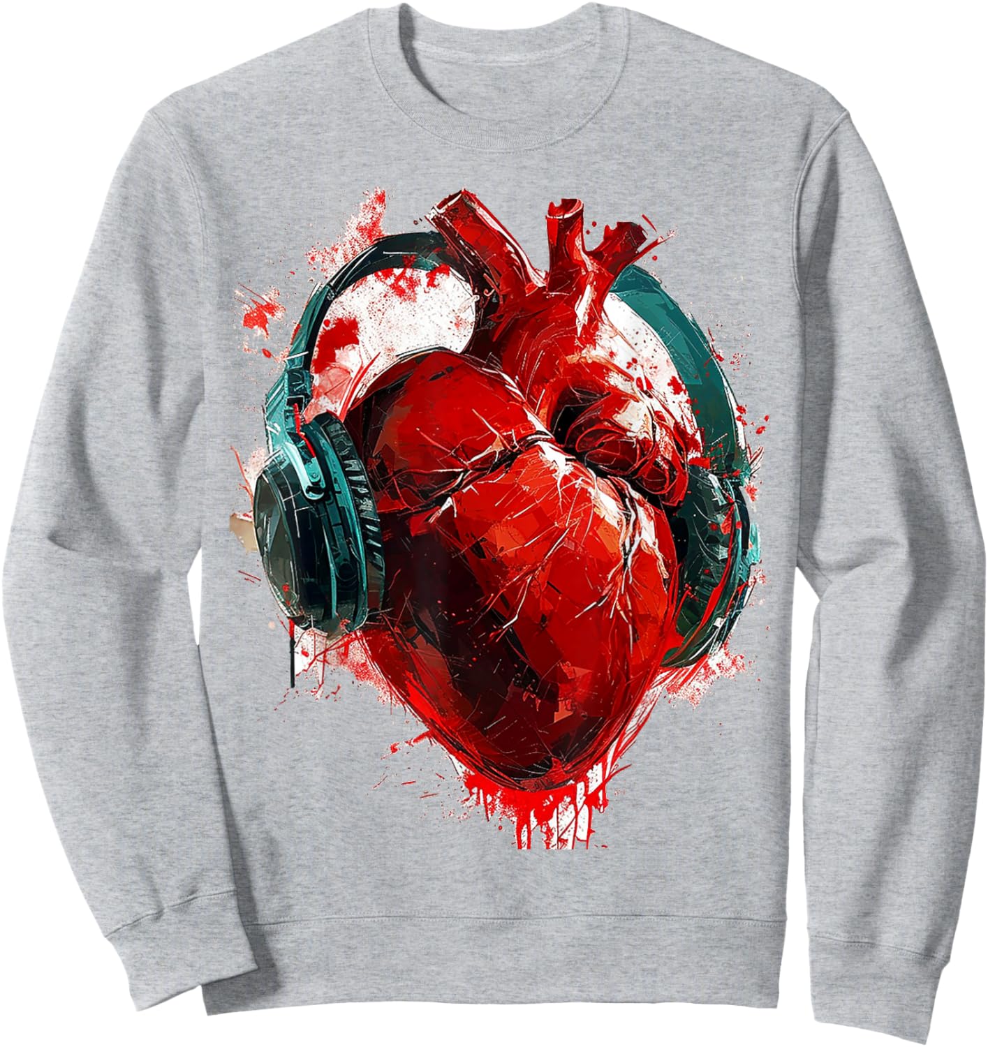 @rtY Heart Painting Headphone Art Abstract Graphic Heart , Small, White Sweatshirt - Sweatshirt | Ash