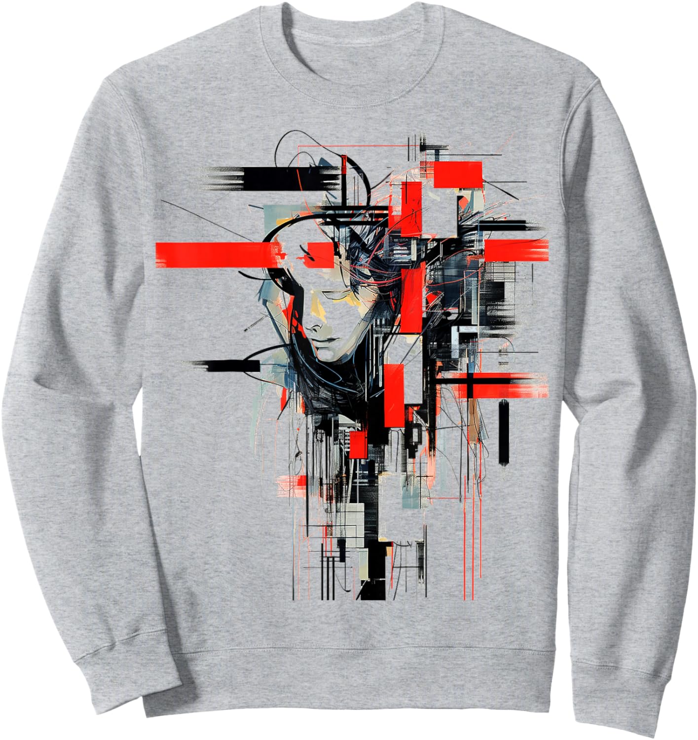 Men Abstract Art Geometric Human Face Drawing Graphic Men Sweatshirt - Sweatshirt | Ash