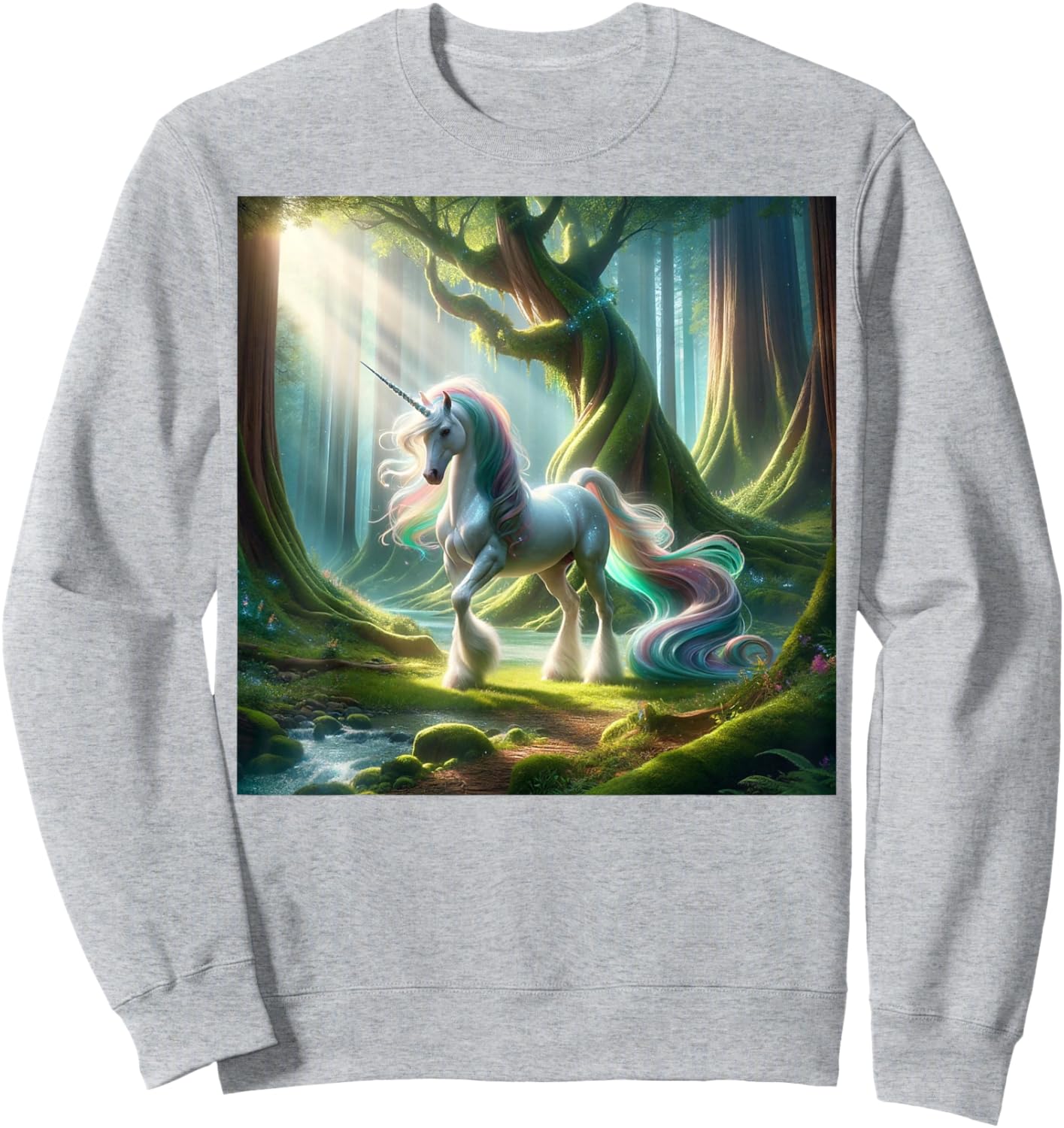 Beautiful Unicorn Clydesdale, Enchanted Forest Graphic Sweatshirt - Sweatshirt | Ash
